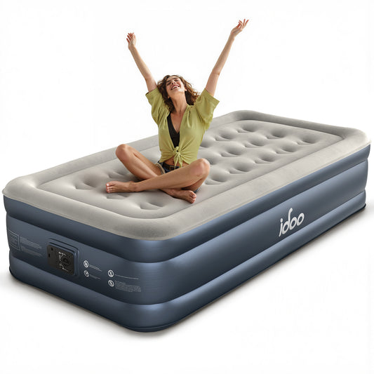 iDOO Single Air Bed, Inflatable Mattress with Built-in Pump, 3 Mins Quick Self-Inflation/Deflation Blow Up Air Mattress, Comfortable Top Surface for Home Portable Camping Travel 188x99x38cm 249kg MAX