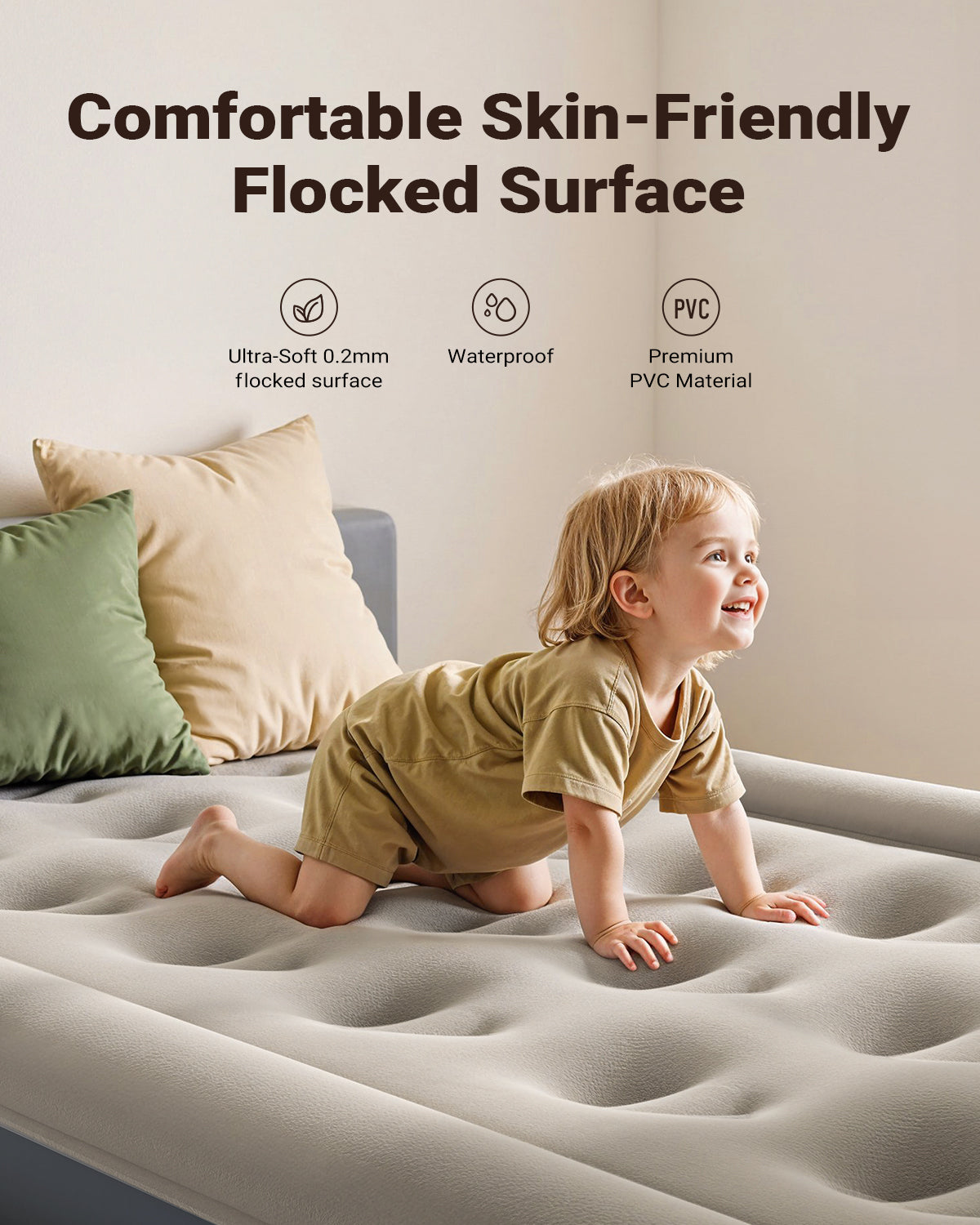 iDOO Single Air Bed, Inflatable Mattress with Built-in Pump, 3 Mins Quick Self-Inflation/Deflation Blow Up Air Mattress, Comfortable Top Surface for Home Portable Camping Travel 188x99x38cm 249kg MAX