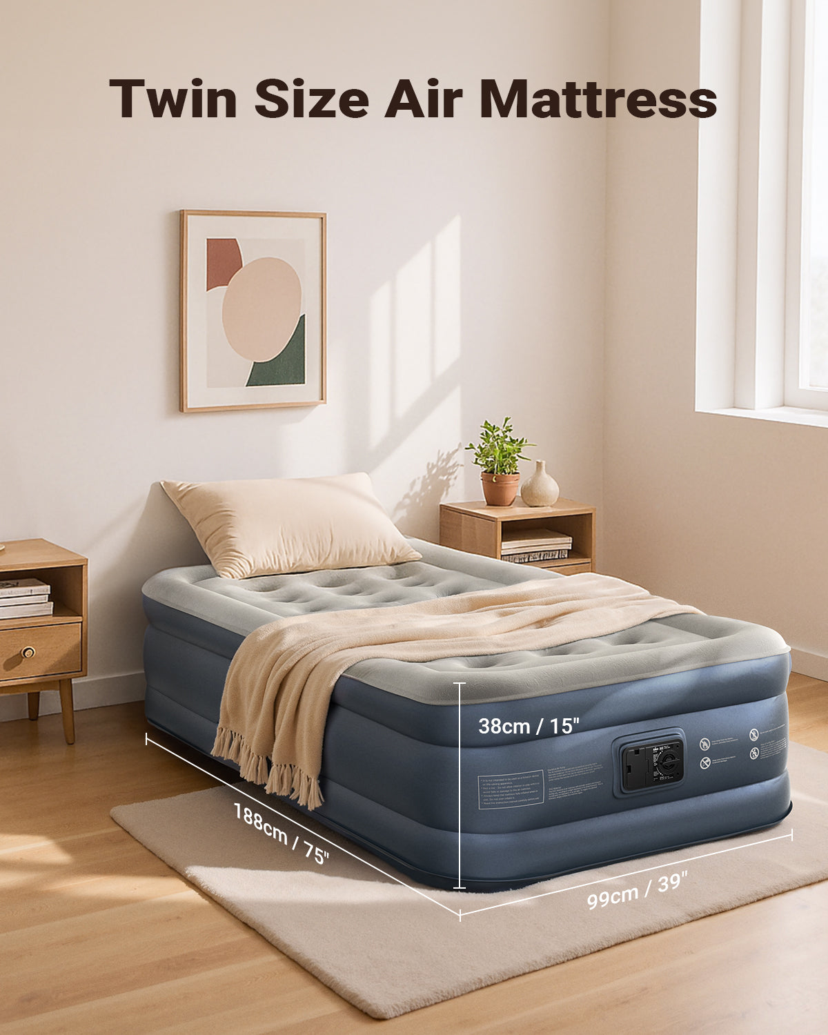 iDOO Single Air Bed, Inflatable Mattress with Built-in Pump, 3 Mins Quick Self-Inflation/Deflation Blow Up Air Mattress, Comfortable Top Surface for Home Portable Camping Travel 188x99x38cm 249kg MAX