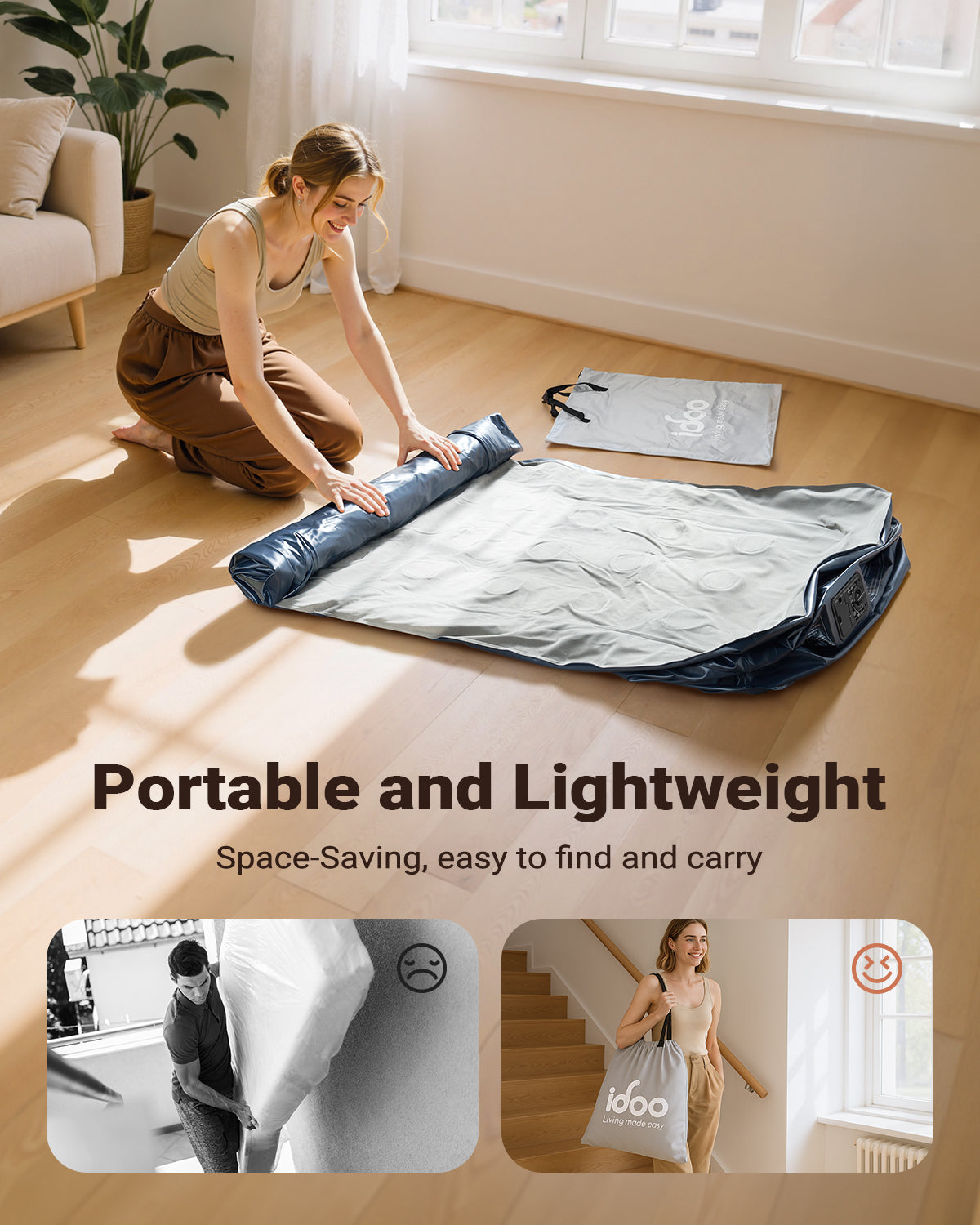 iDOO Single Air Bed, Inflatable Mattress with Built-in Pump, 3 Mins Quick Self-Inflation/Deflation Blow Up Air Mattress, Comfortable Top Surface for Home Portable Camping Travel 188x99x38cm 249kg MAX
