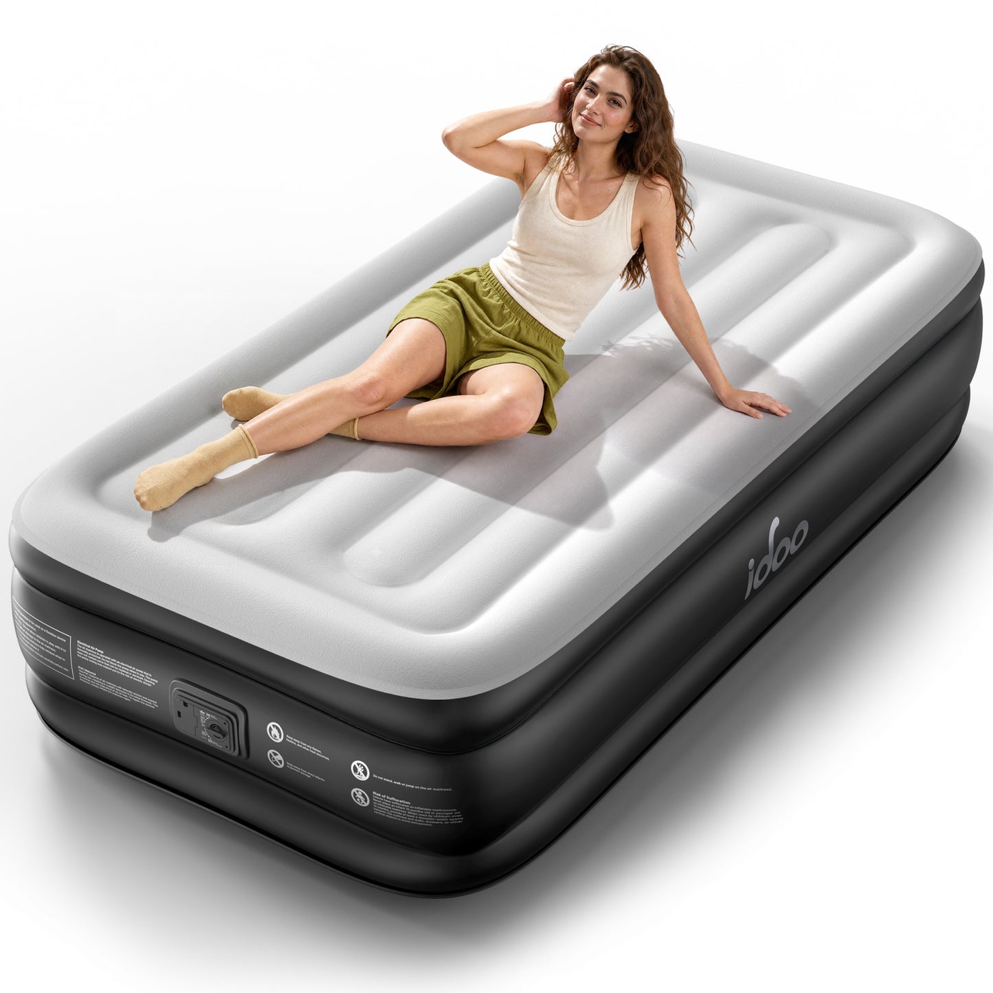 iDOO Single Size Airbed, Inflatable Air Mattress with Built-in Electric Pump, 3-Min Fast Inflation/Deflation, Portable Upgraded Blow Up Mattress for Home Guests, Camping & Travel, 190x99x46cm