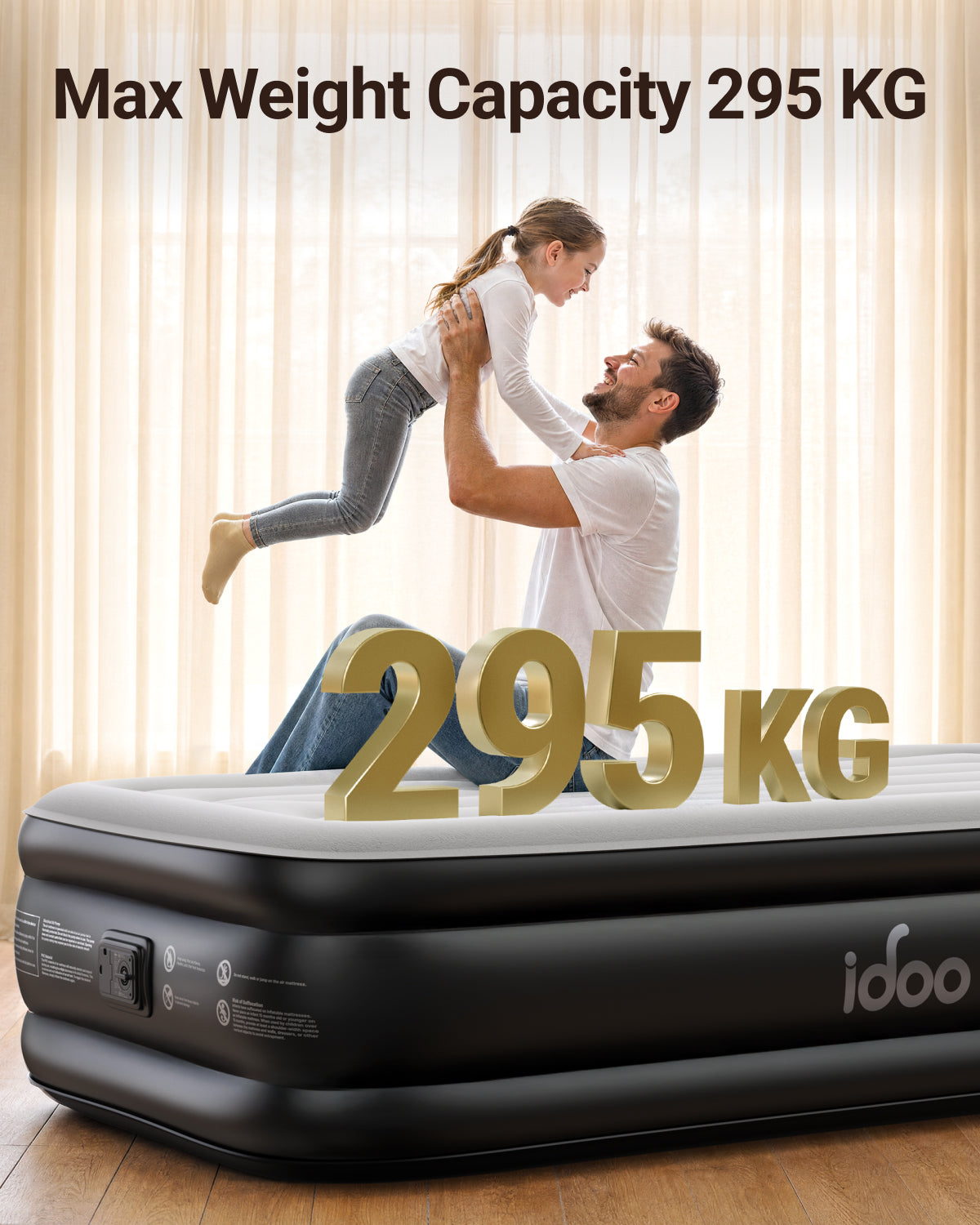 iDOO Single Size Airbed, Inflatable Air Mattress with Built-in Electric Pump, 3-Min Fast Inflation/Deflation, Portable Upgraded Blow Up Mattress for Home Guests, Camping & Travel, 190x99x46cm