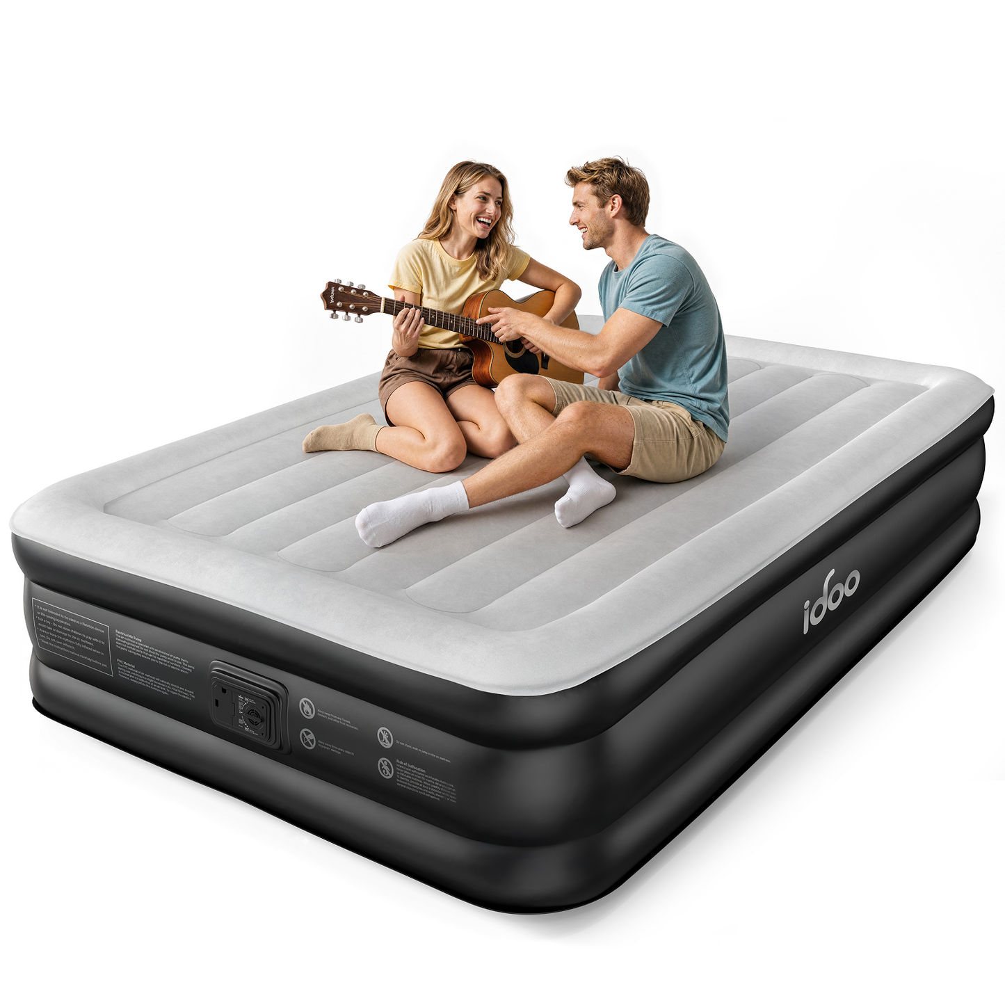 iDOO Inflatable Air Mattress, Double Airbed with Built-in Electric Pump, Blow Up Mattress In 3 Mins Fast Inflation, Portable Air Bed for Home Camping, 190x137x46cm