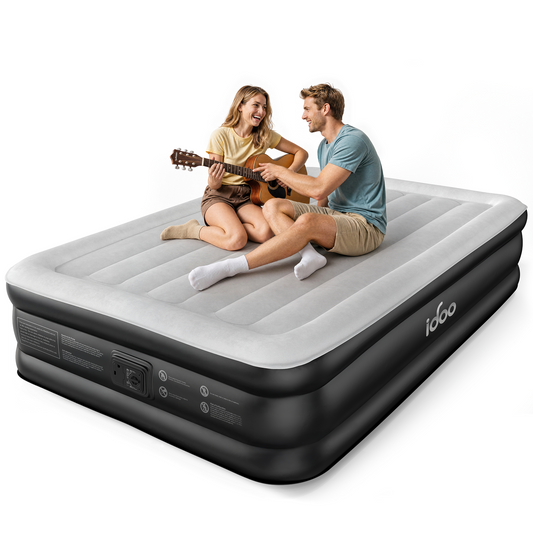 iDOO Inflatable Air Mattress, Double Airbed with Built-in Electric Pump, Blow Up Mattress In 3 Mins Fast Inflation, Portable Air Bed for Home Camping, 190x137x46cm