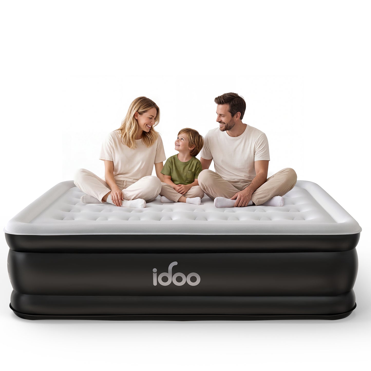 iDOO Inflatable Air Mattress, King Size Airbed with Built-in Pump, Double Blow Up Mattress in 3 Mins Fast Inflation, Upgraded Flocked Surface Comfort Air Bed for Home&Camping Use -203x152x46cm