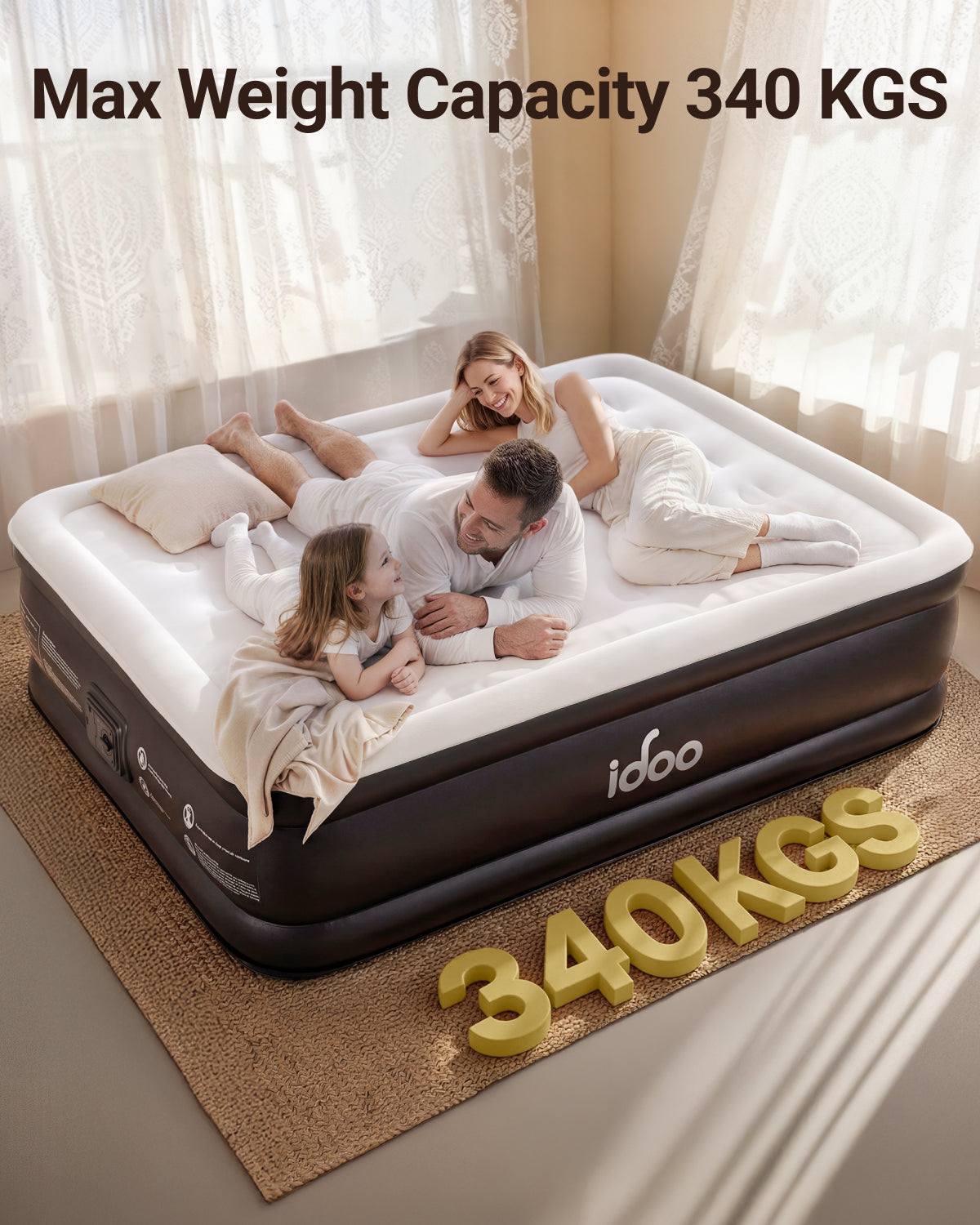 iDOO Inflatable Air Mattress, King Size Airbed with Built-in Pump, Double Blow Up Mattress in 3 Mins Fast Inflation, Upgraded Flocked Surface Comfort Air Bed for Home&Camping Use -203x152x46cm