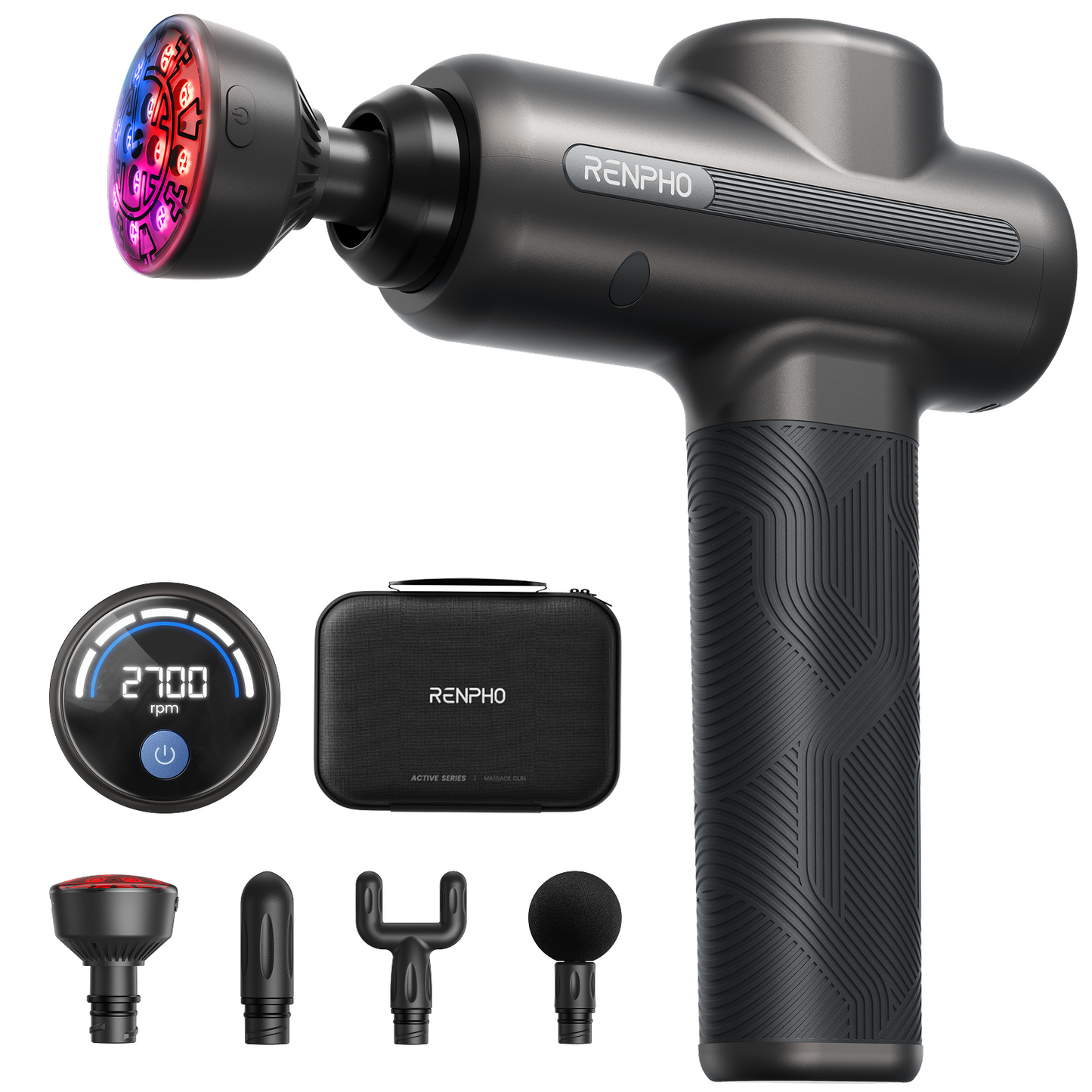 RENPHO Active 2 Red Massage Gun with Multi-Function Heating & 3 Light Modes, Powerful Percussion Massage Gun, Handheld Deep Tissue Massager, Portable for Gym, Home, Office & Travel