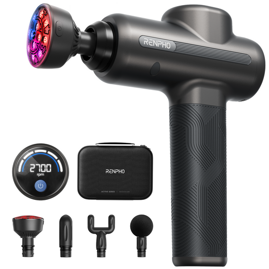 RENPHO Active 2 Red Massage Gun with Multi-Function Heating & 3 Light Modes, Powerful Percussion Massage Gun, Handheld Deep Tissue Massager, Portable for Gym, Home, Office & Travel