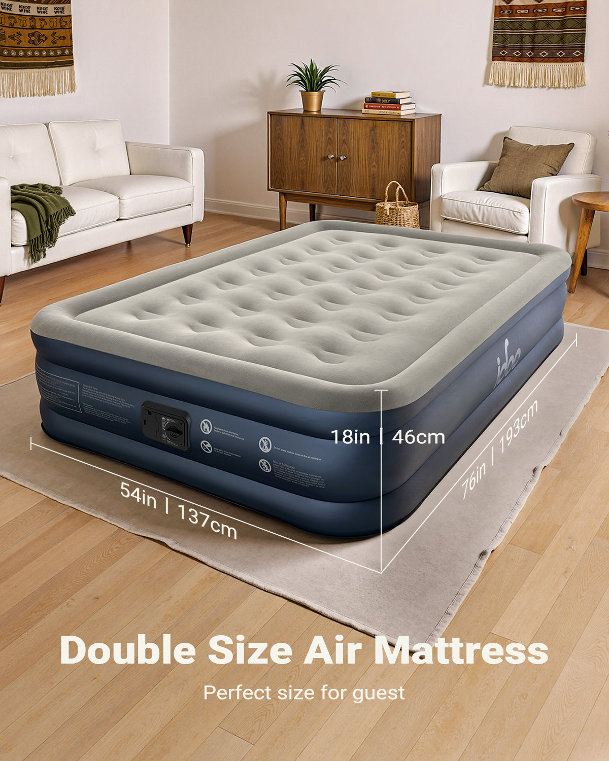 iDOO Inflatable Mattress, Blow Up Mattress, Double Airbed with Built in Pump, Air Bed, Guest Bed Self Inflating with Flocked Surface for Home and Camping 193x137x46cm 295kg MAX