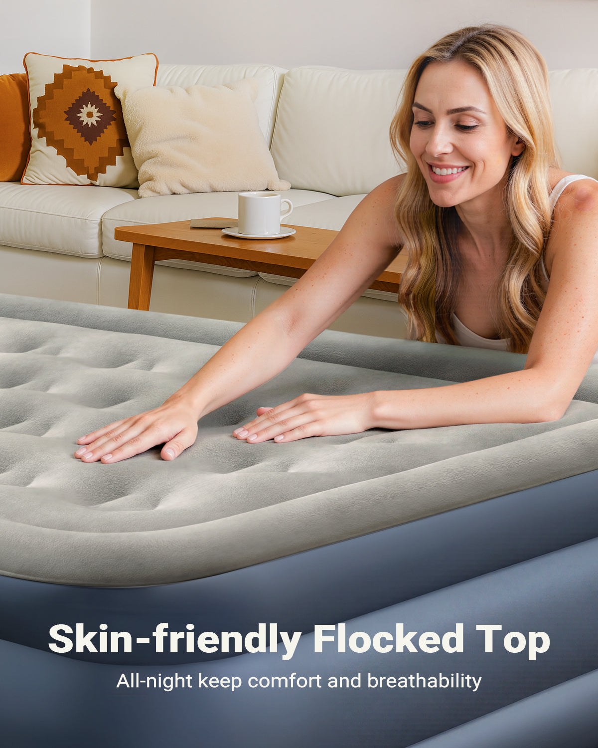 iDOO Inflatable Mattress, Blow Up Mattress, Double Airbed with Built in Pump, Air Bed, Guest Bed Self Inflating with Flocked Surface for Home and Camping 193x137x46cm 295kg MAX