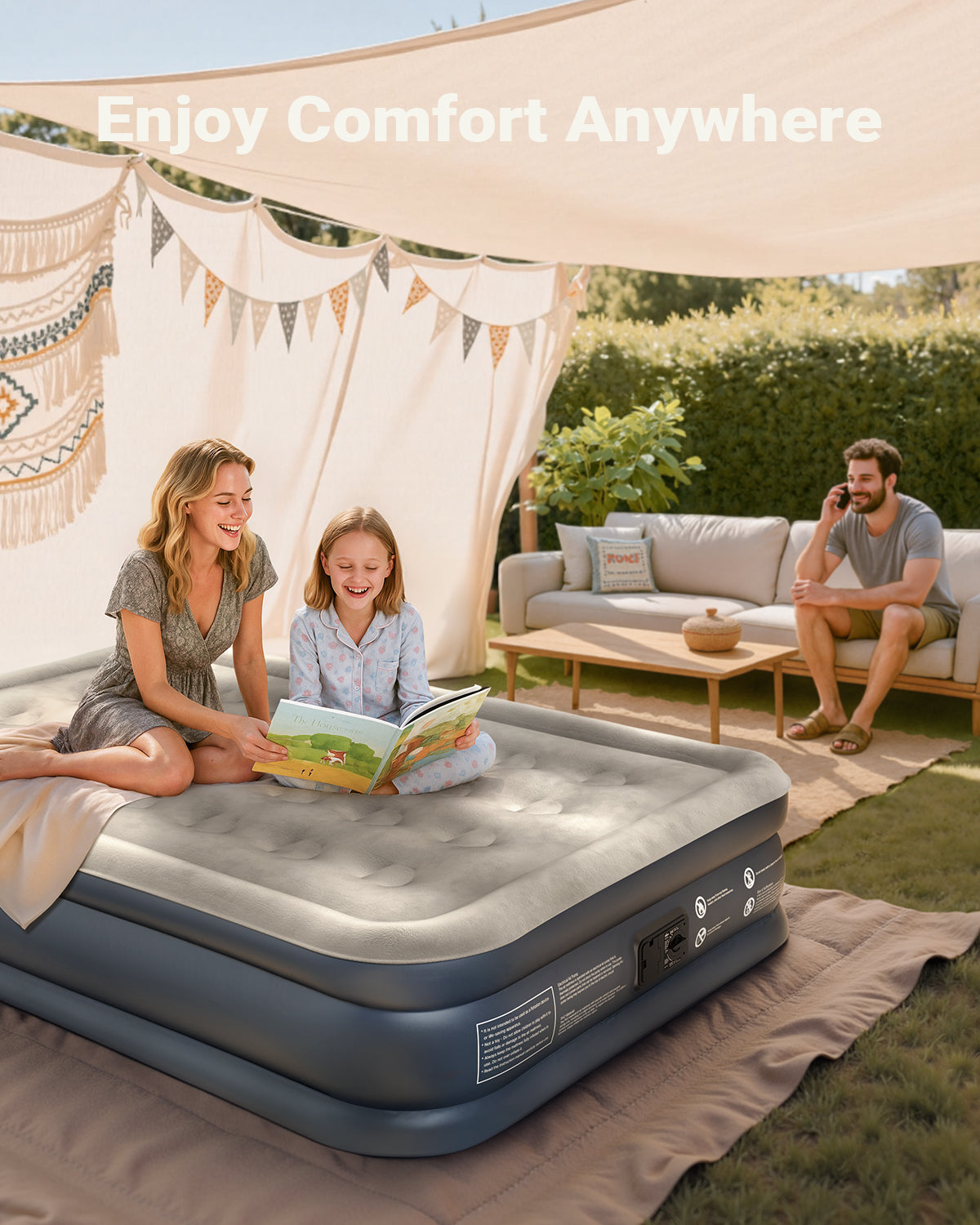 iDOO Inflatable Mattress, Blow Up Mattress, Double Airbed with Built in Pump, Air Bed, Guest Bed Self Inflating with Flocked Surface for Home and Camping 193x137x46cm 295kg MAX