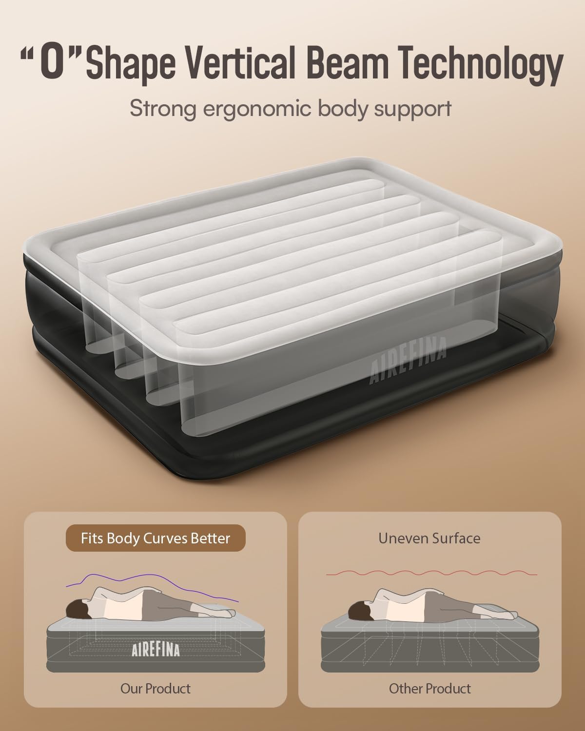 Airefina Inflatable Mattress, Air Bed with Built-in Pump, Blow Up Mattress