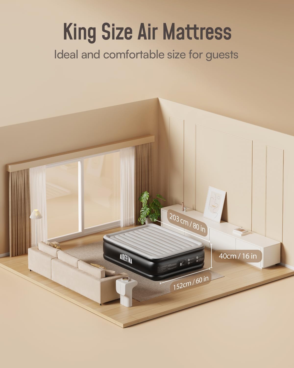 Airefina Inflatable Mattress, Air Bed with Built-in Pump, Blow Up Mattress