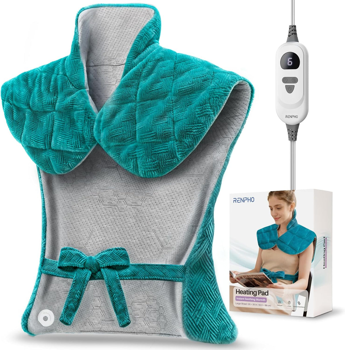 RENPHO Graphene-Infused Heating Pad for Neck, Shoulders & Back Large Weighted Heating Pad for Back,6 Heat Levels, Auto-Off Timers, Machine-Washable, FSA Eligible HSA, Gifts for Women & Men