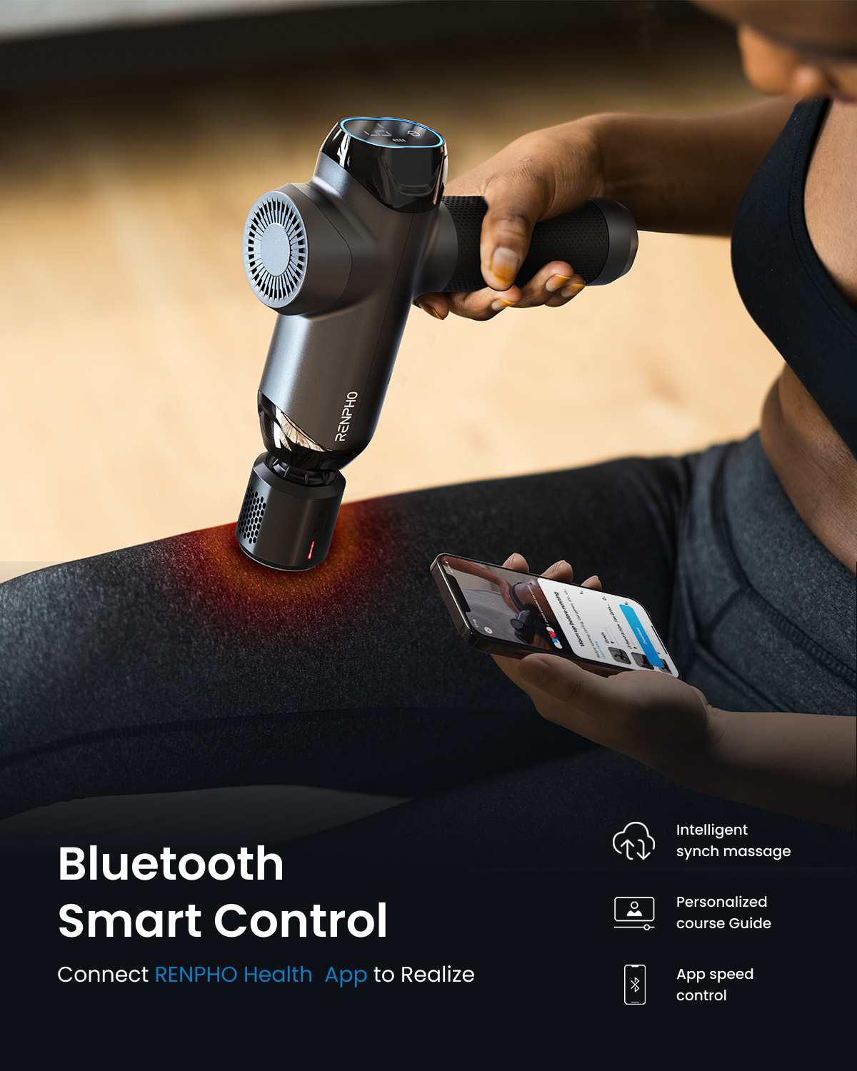 RENPHO Massage Gun Deep Tissue with Heat and Cold, FSA HSA Eligible Percussion Muscle Massage Gun Bluetooth with 12mm Amplitude, Handheld Massager Gun, Power+ Thermacool Grey