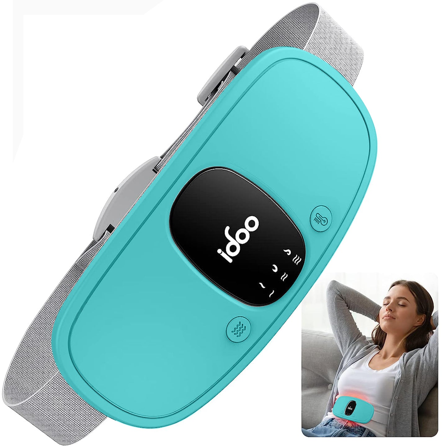 iDOO Cordless Heating Pad for Period Cramps, 3 Heat Setting, 3 Massage Modes,Birthday Christmas Gifts for Girlfriend Mom Wife Women, FSA HSA Eligible, Cyan