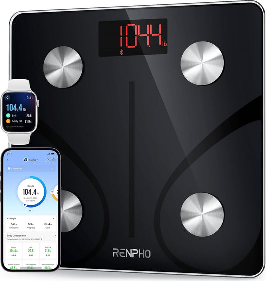 RENPHO Balance Pese Personne 220kg, Balance Connectée Bluetooth Pèse Personne Impédancemètre, Balance Impedancemetre avec 13 Données Corporelles, 30x30cm, Elis 1