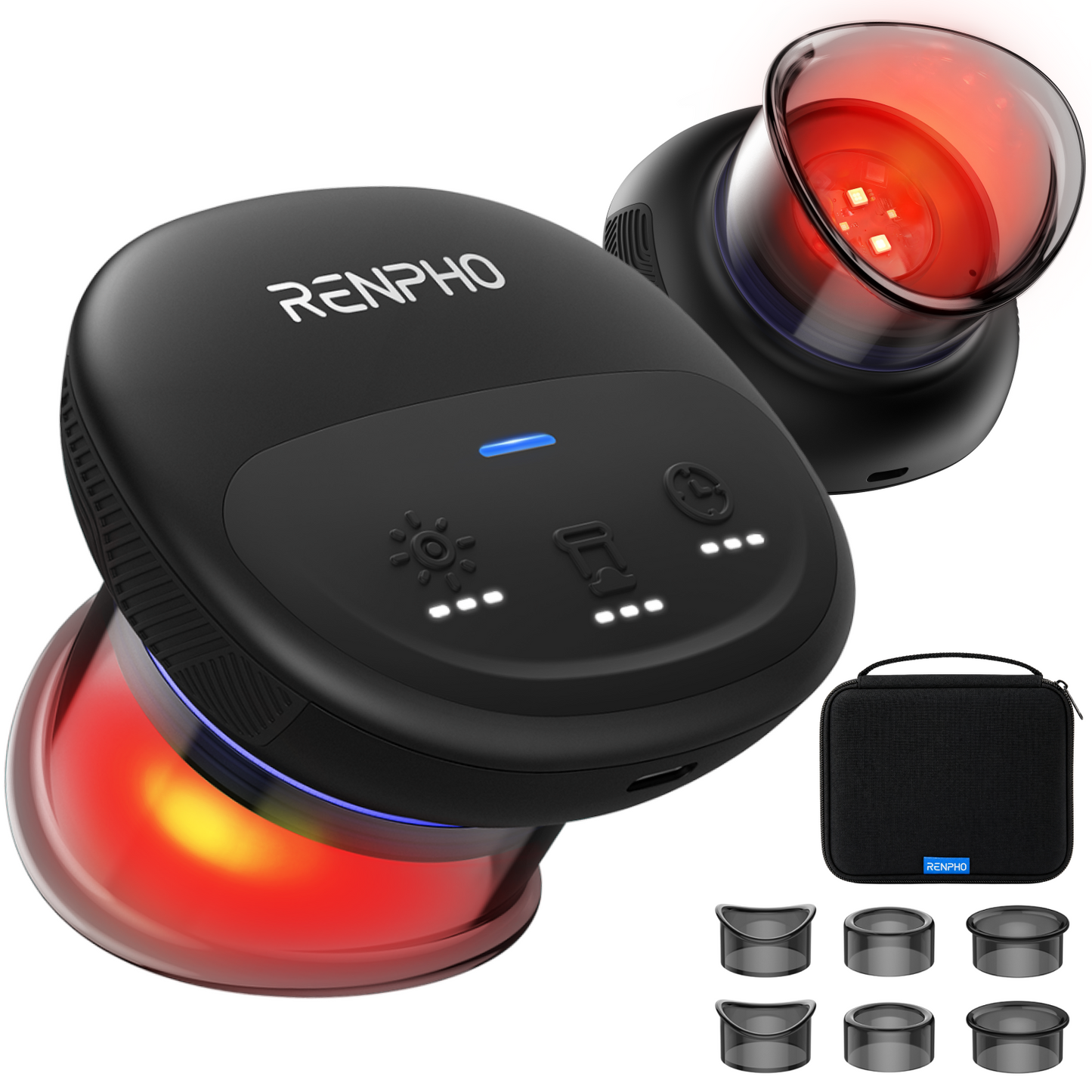 RENPHO Emberace Cup Cupping Massager with 850nm Infrared Heating, 2-Pack | 3 Suction Levels up to -55KPa, Rechargeable Multi-Device Sync, 6 Heads, Pouch, Ideal for Athlete & Office Tension Relief