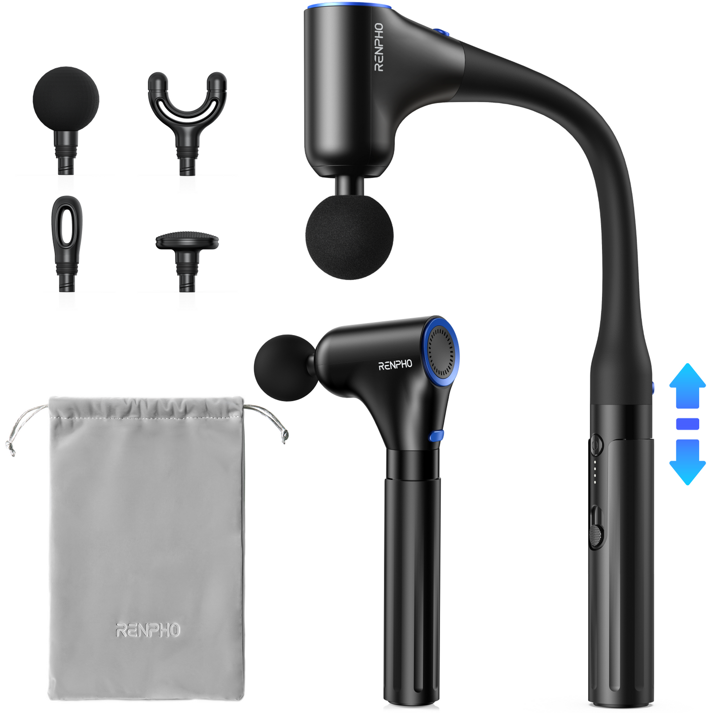 RENPHO Massage Gun with Extension Handle for Independent Reach, Detachable 4-in-1 Back Massager, 10MM Deep Tissue Muscle Massager Gun, Handheld Neck Massager for Everyday Relaxation, Portable Travel Tool, Gifts for Men Women