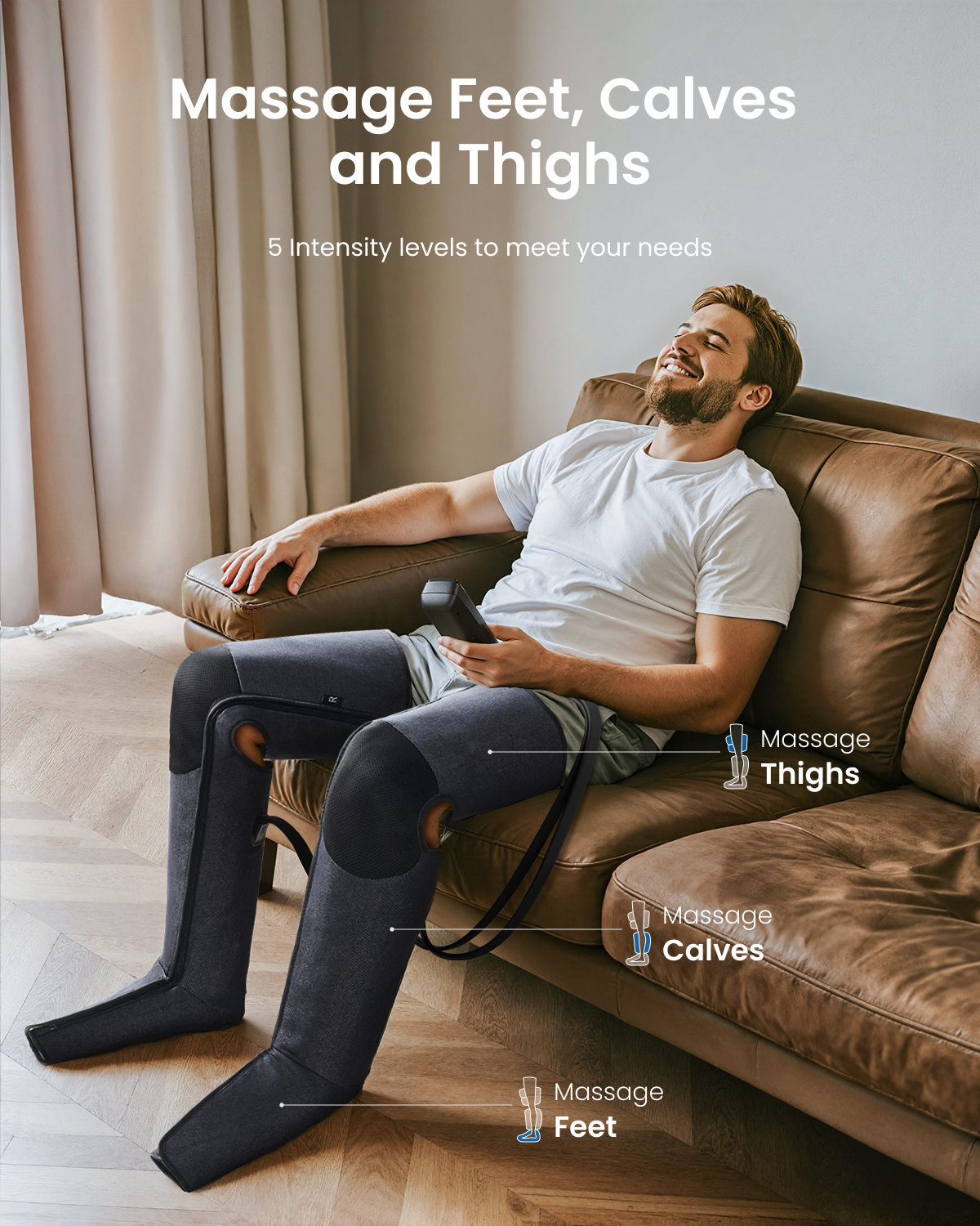 RENPHO Leg Massager with Air Compression, 360° Full Coverage, Feet & Calf & Thigh, Pressure Sensor, Dual/Single Leg Use, 3 Combo + 3 Independent Modes, 5 Intensities, Gifts for Women & Men