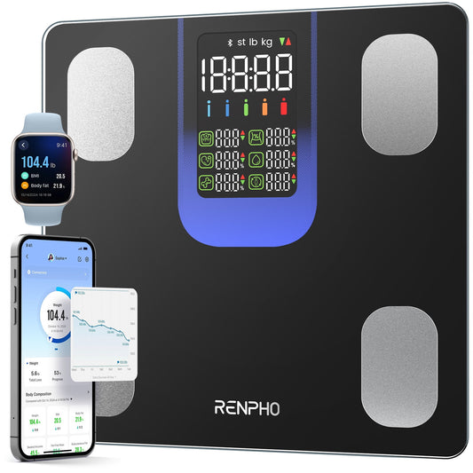 RENPHO Smart Scale for Body Weight, Weight Scale with 7-in-1 Large Display for BMI, Body Fat, Muscle Mass, 13 Body Composition, High Accurate Bluetooth Scale, 500lbs, Black