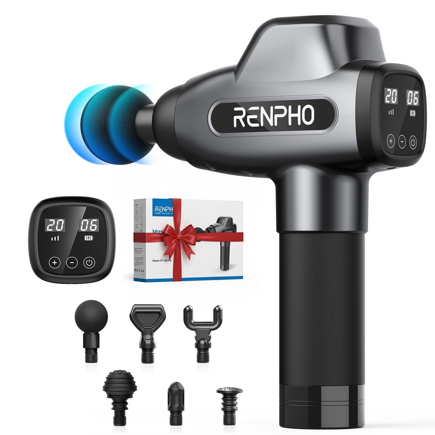 RENPHO Body Massager Muscle Massage Gun for Pain Relief Deep Tissue with 6 Massage Heads, FSA HSA Eligible, Christmas Gift for Men Women, Black