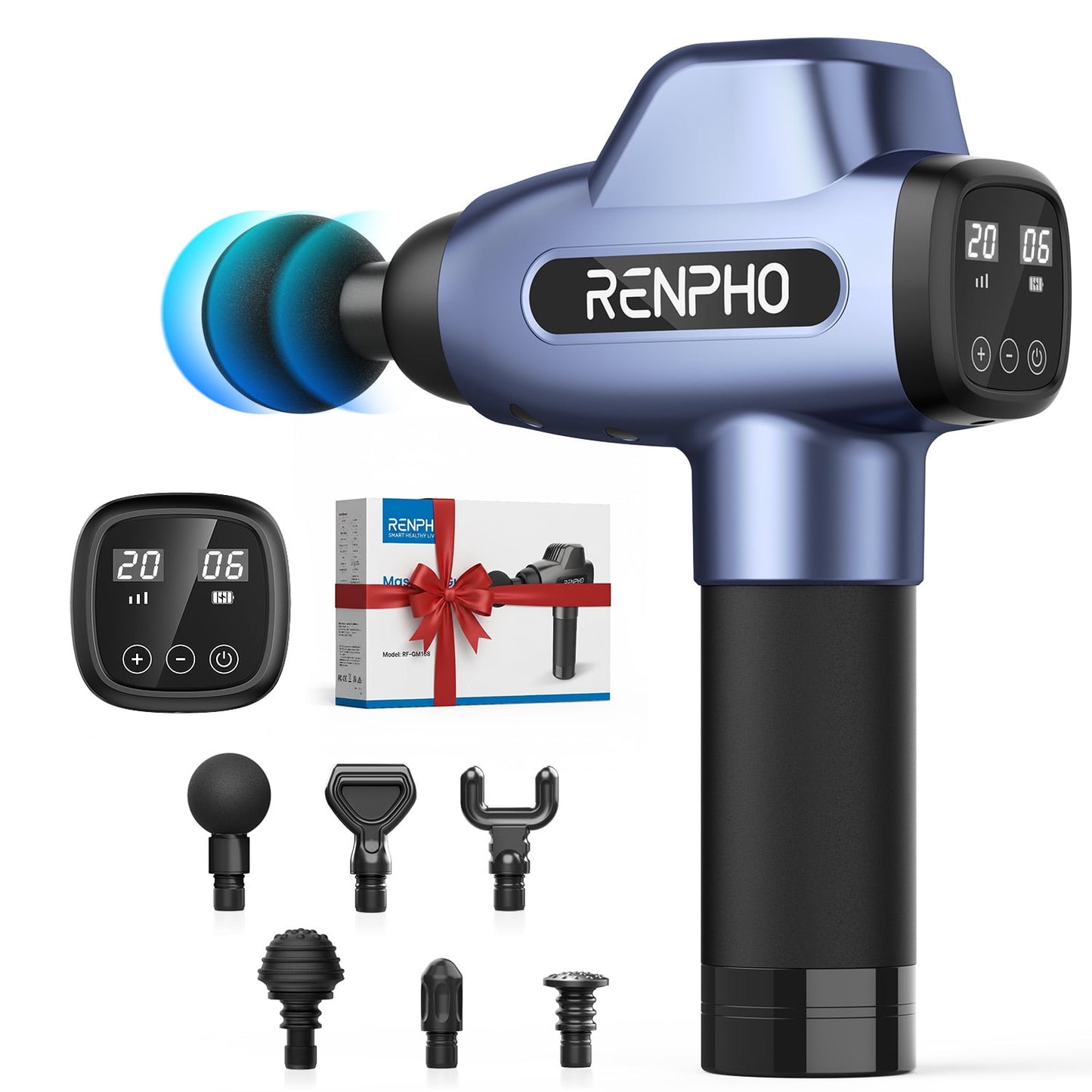 RENPHO Body Massager Muscle Massage Gun for Pain Relief Deep Tissue with 6 Massage Heads, FSA HSA Eligible, Christmas Gift for Men & Women, Dark Blue