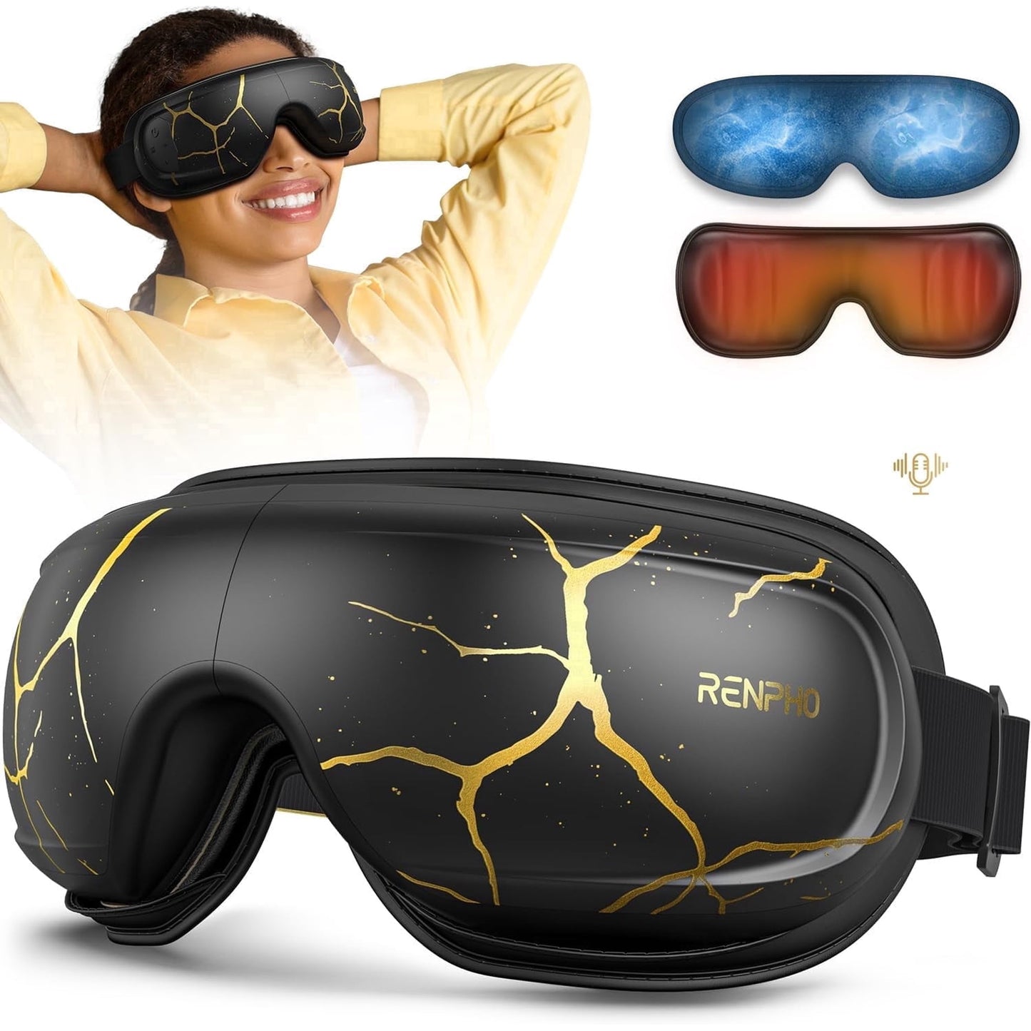 RENPHO Eye Massager with Heat and Cooling Voice Control, Birthday Gifts for Men Women Dad Him Her, Eye Mask for Migraines, Eye Care with Massage, Reduce Dry Eyes Eyeris Kintsugi