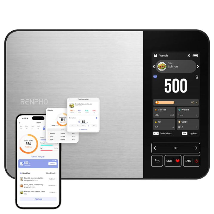 RENPHO Rechargeable Smart Food Scale with Nutritional Calculator, Calibra+ | TFT Color Display