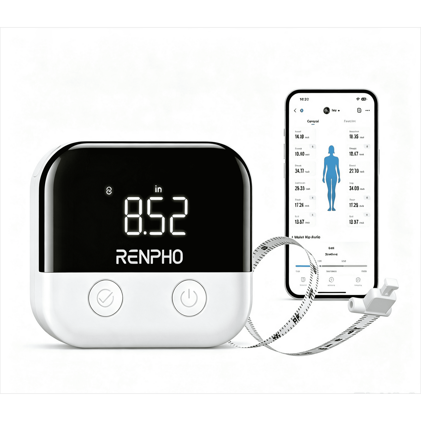 RENPHO Smart Tape Measure for Weight Loss, Bluetooth Fitness Equipment with App, Retractable