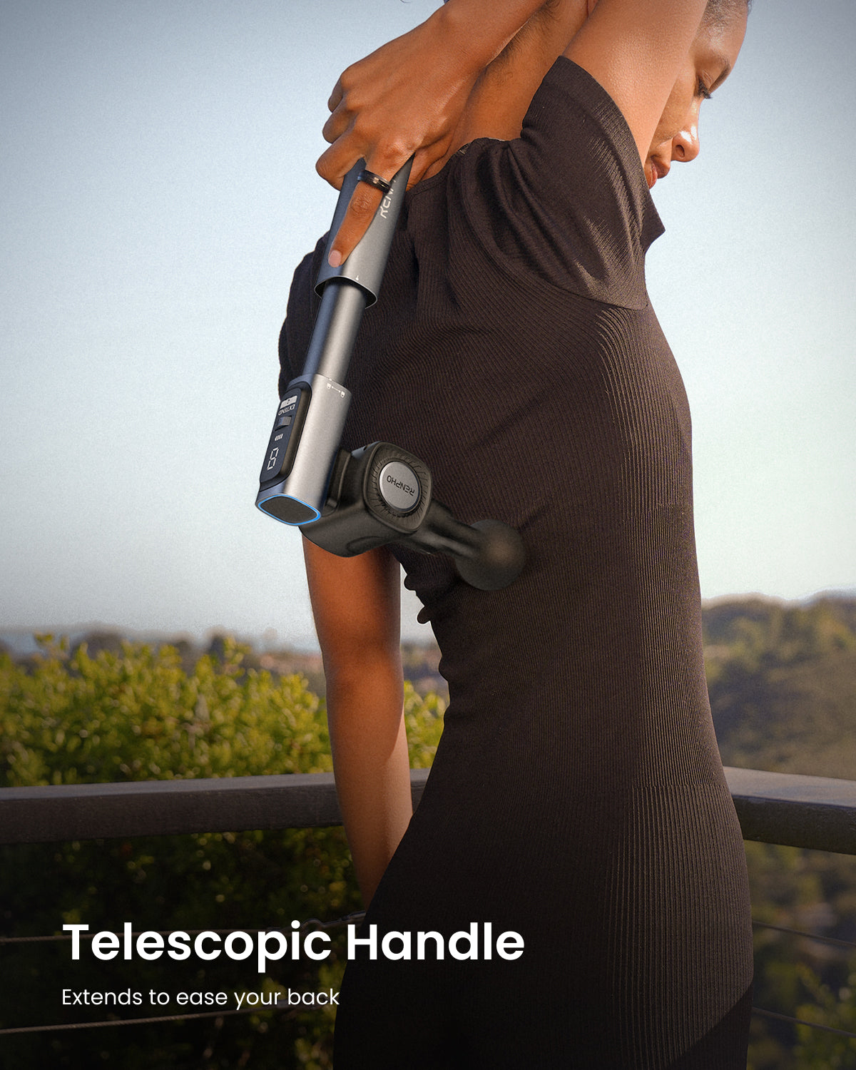 RENPHO Massage Gun with Adjustable Angles and Extension Handle, Christmas Gifts, Handheld Percussion Muscle Massager Deep Tissue with Portable Carry Case for Men Women, Extend 2