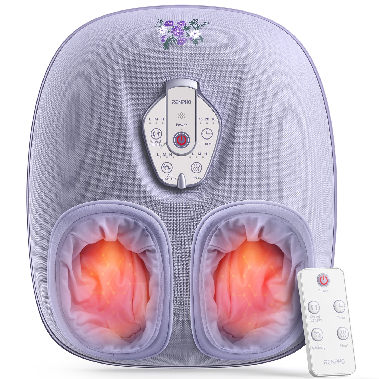 RENPHO 2025 Foot Massager Machine with Heat, Mothers Day Gifts for Women Mom Dad, Foot Massager for Plantar Fasciitis, 3 Heat Levels, Wireless Control, True Feet Massage up to Size 12, Lilac