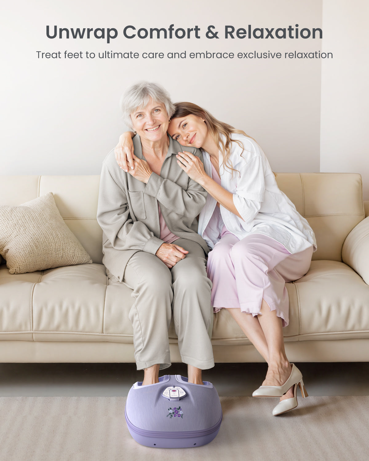 RENPHO 2025 Foot Massager Machine with Heat, Mothers Day Gifts for Women Mom Dad, Foot Massager for Plantar Fasciitis, 3 Heat Levels, Wireless Control, True Feet Massage up to Size 12, Lilac