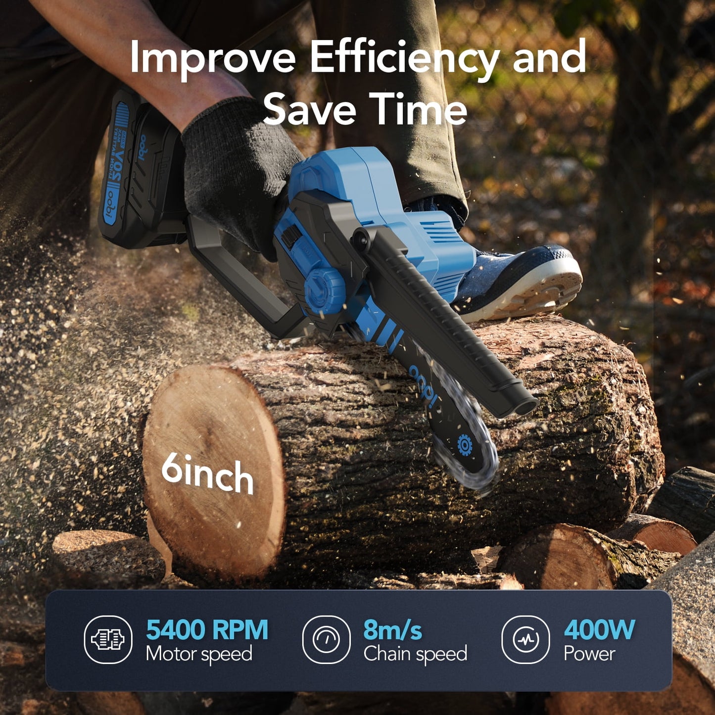 iDOO 6" Cordless Handheld Mini Electric Chainsaw for Wood Cutting Tree Trimming -Blue