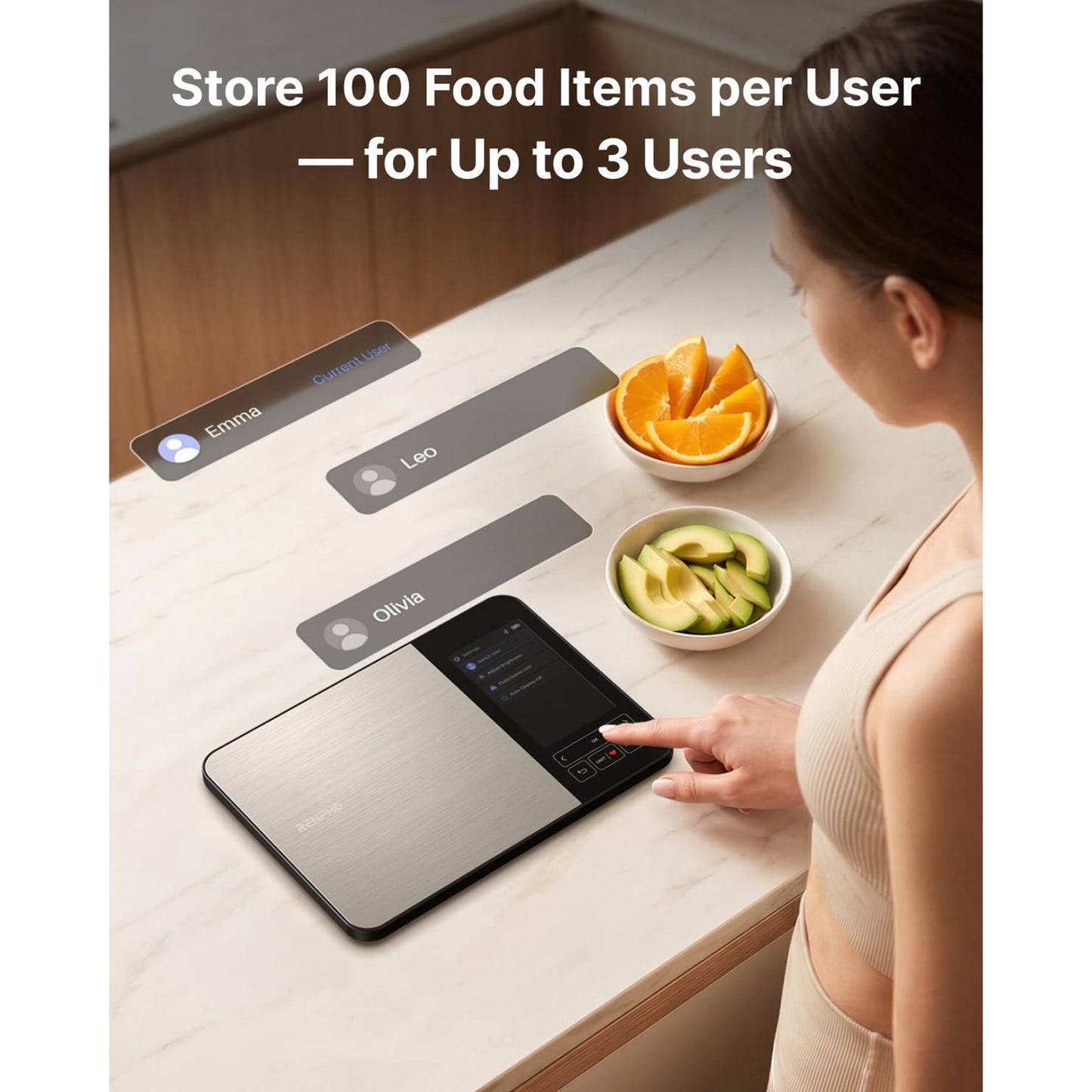 RENPHO Rechargeable Smart Food Scale with Nutritional Calculator, Calibra+ | TFT Color Display