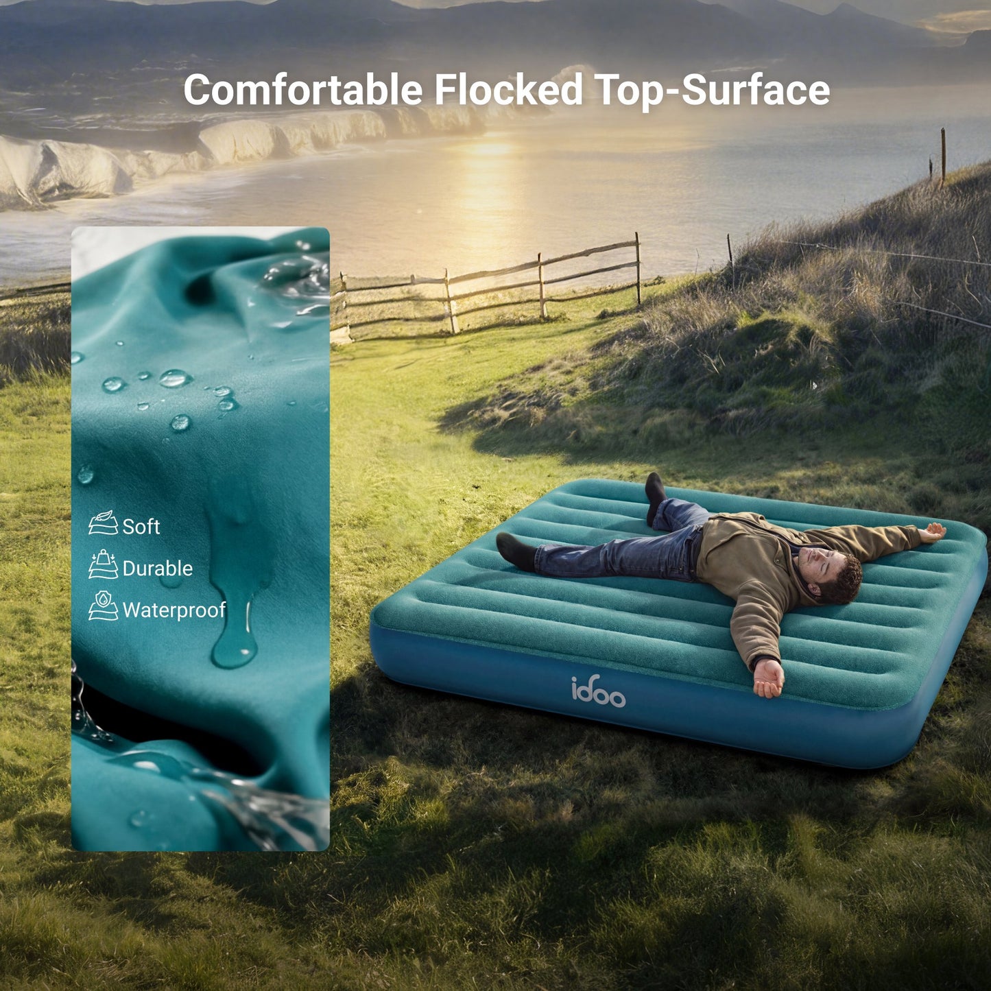 iDOO 10" Queen Size Air Mattress with Built-in Pump for Camping and Outdoor, 650lb Max