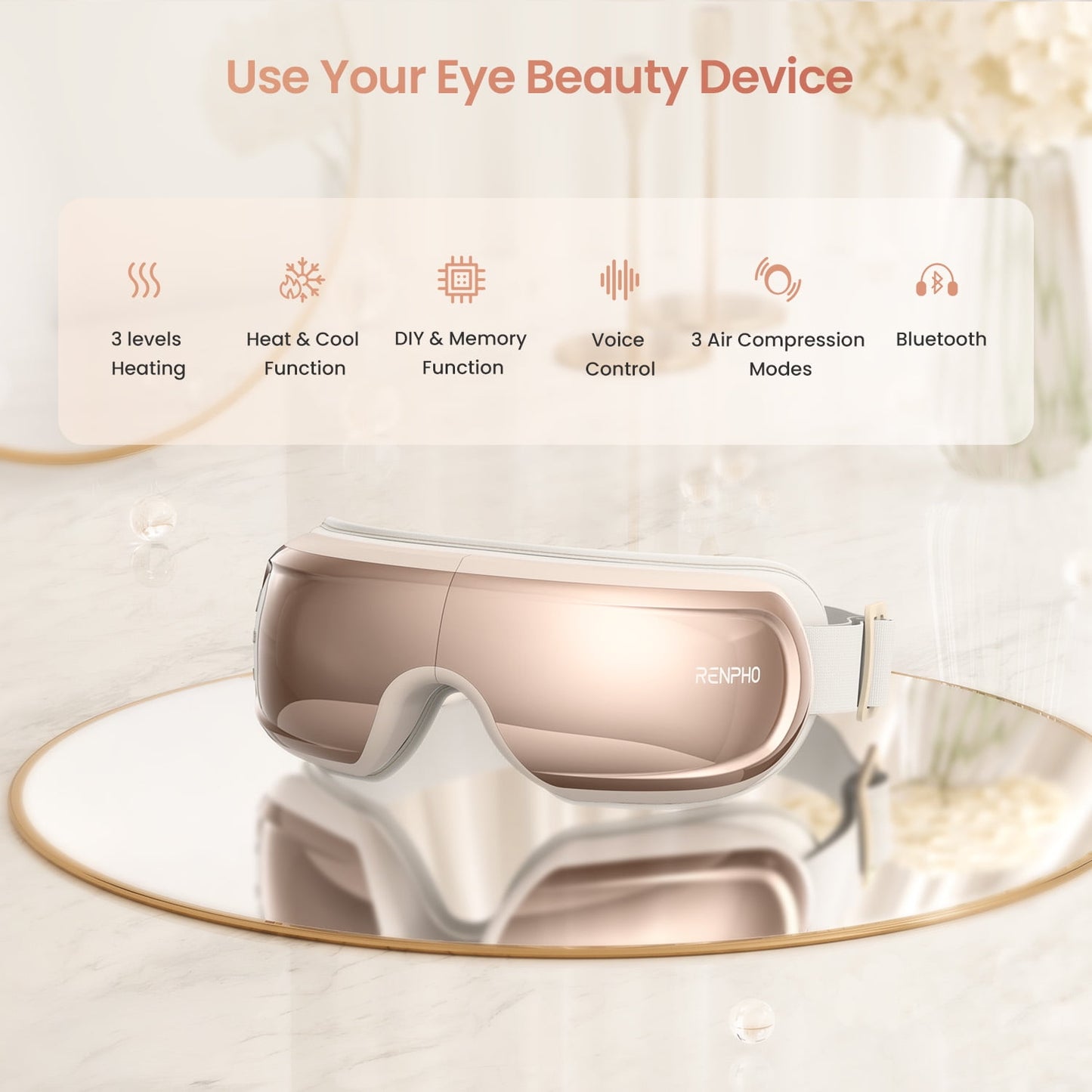RENPHO Eye Massager with Heat and Cooling for Migraines, FSA HSA Eyeris Eye Sleep Mask with Voice Control, DIY Music Eye Relax Devices, Birthday, Valentines Gifts for Women/Men