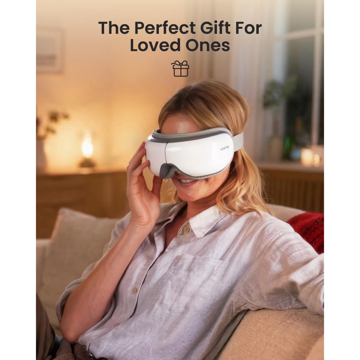 RENPHO Eye Massager with Heat & Vibration, FSA HSA Eligible, 5 Massage Modes, Bluetooth Music, Adjustable Headband, USB Rechargeable, Gift - White