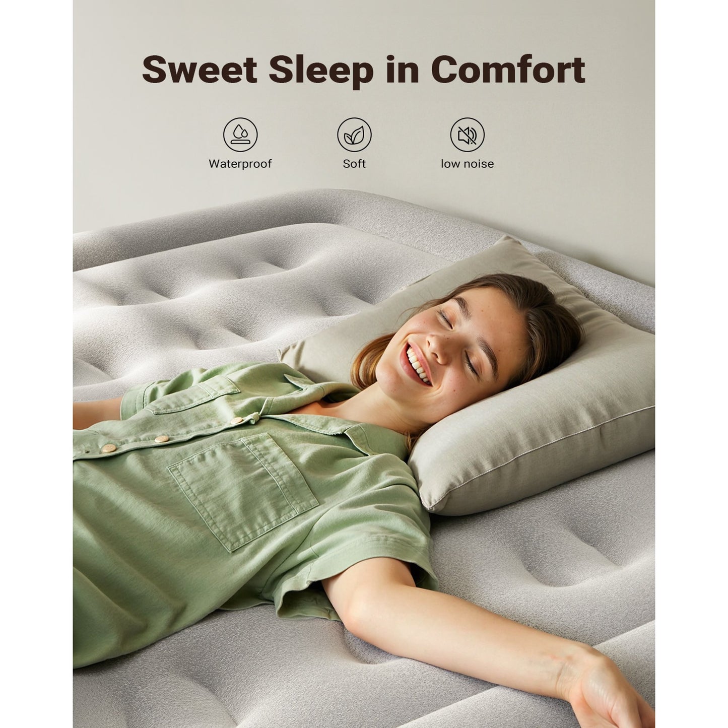 iDOO 18" Queen Size Air Mattress with Built-in Pump, Blow up Mattress with Quick Self-Inflation and Deflation in 3 Mins, 700lb MAX, Gray