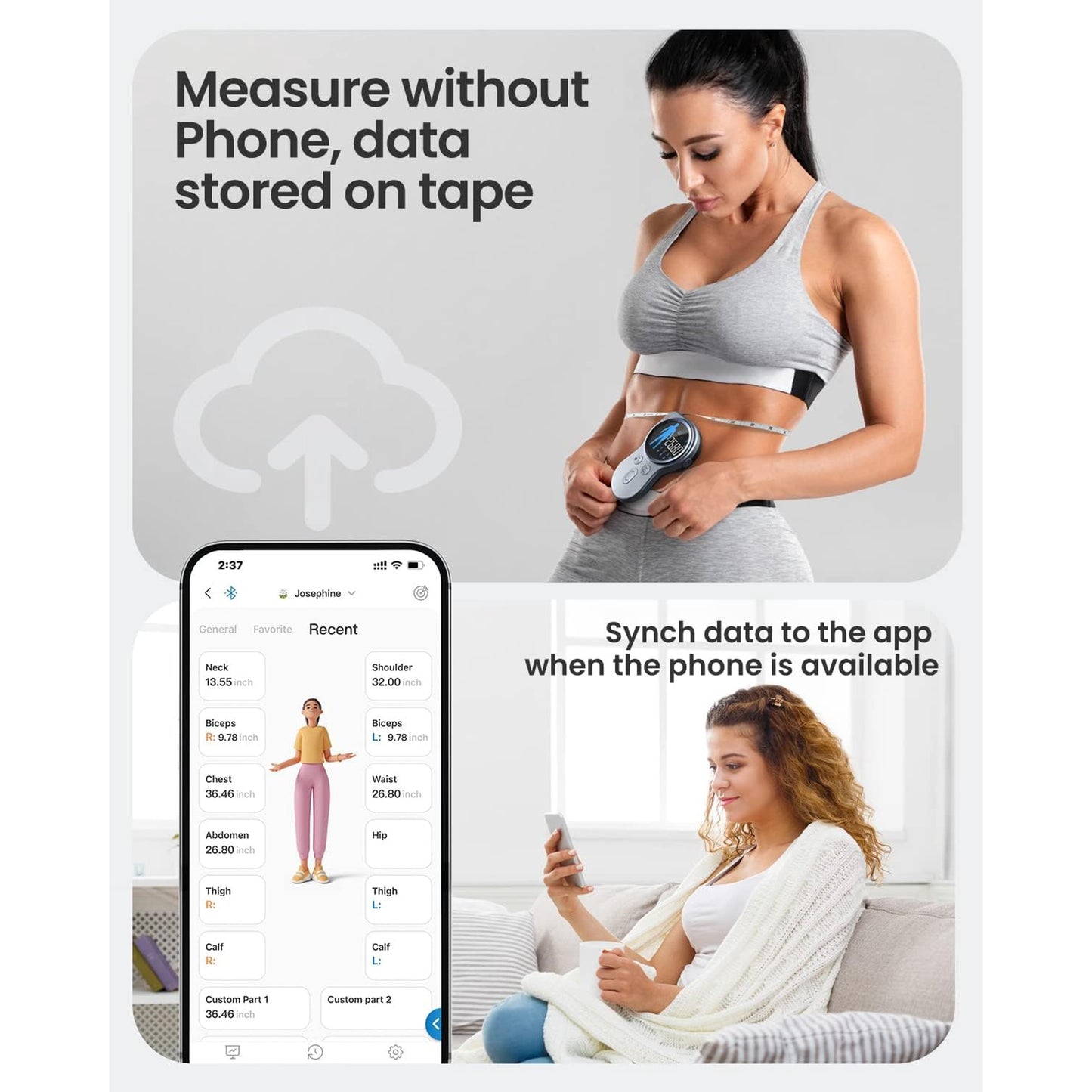 RENPHO Upgraded Smart Body Measure Tape for Weight Loss, Muscle Gain, Fitness Bodybuilding