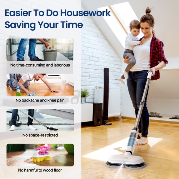 iDOO Cordless Electric Mop with Water Sprayer & LED Headlight, Dual-Motor, Self-Propelled, Effortless Clean & Waxing