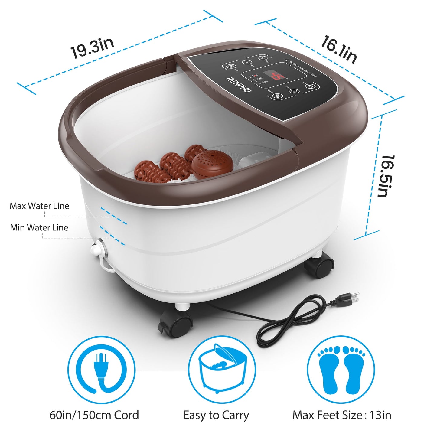 RENPHO Foot Spa Bath Massager with Heat Bubbles Shiatsu Massage & Jets Foot Soak Tub Relieve Foot Muscle Pain, Mothers Day Birthday Gifts for Mom Womem