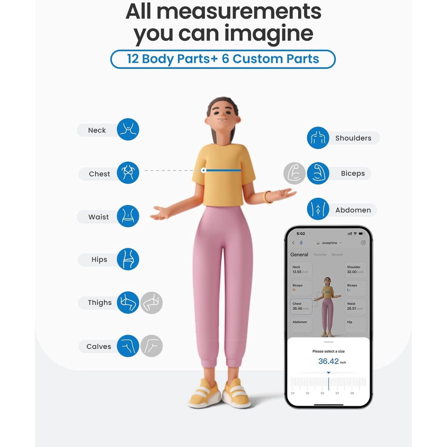 RENPHO Upgraded Smart Body Measure Tape for Weight Loss, Muscle Gain, Fitness Bodybuilding