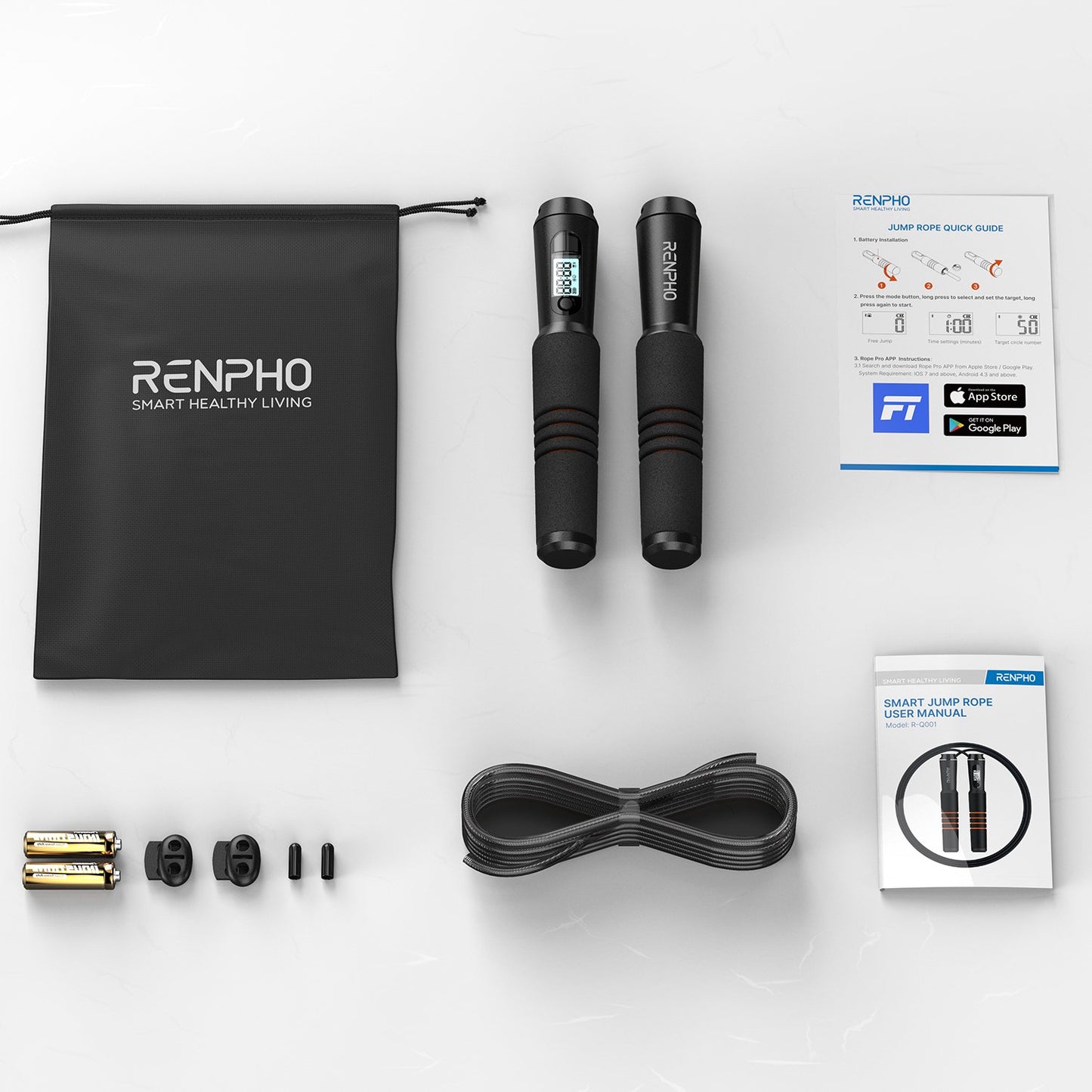 RENPHO Smart Jump Rope, Fitness Skipping Rope with APP Data Analysis and HD LCD Display