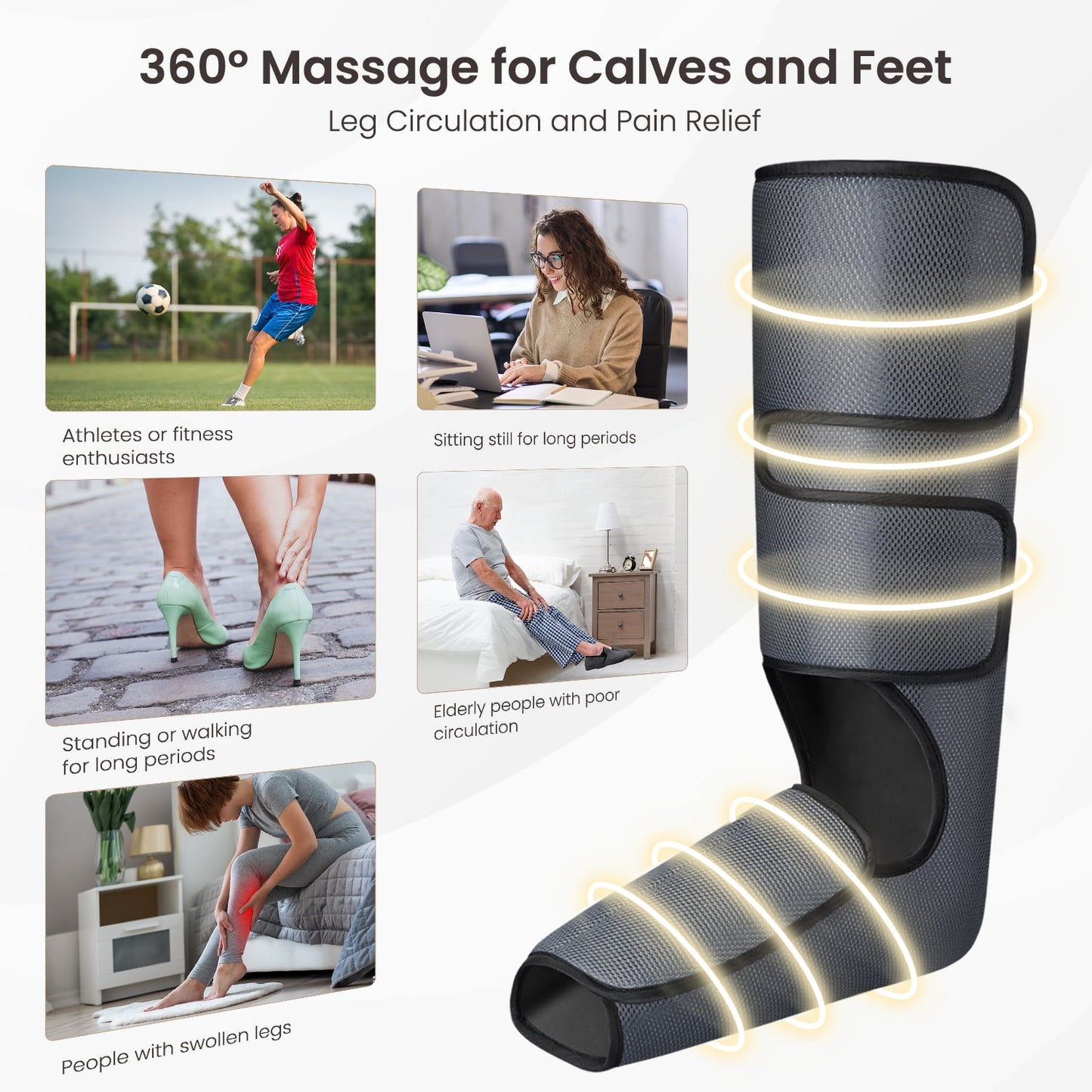 RENPHO Leg Massager for Circulation, Air Compression Foot and Leg Massage, FSA HSA Eligiable,5 Modes and 5 Intensities, Black