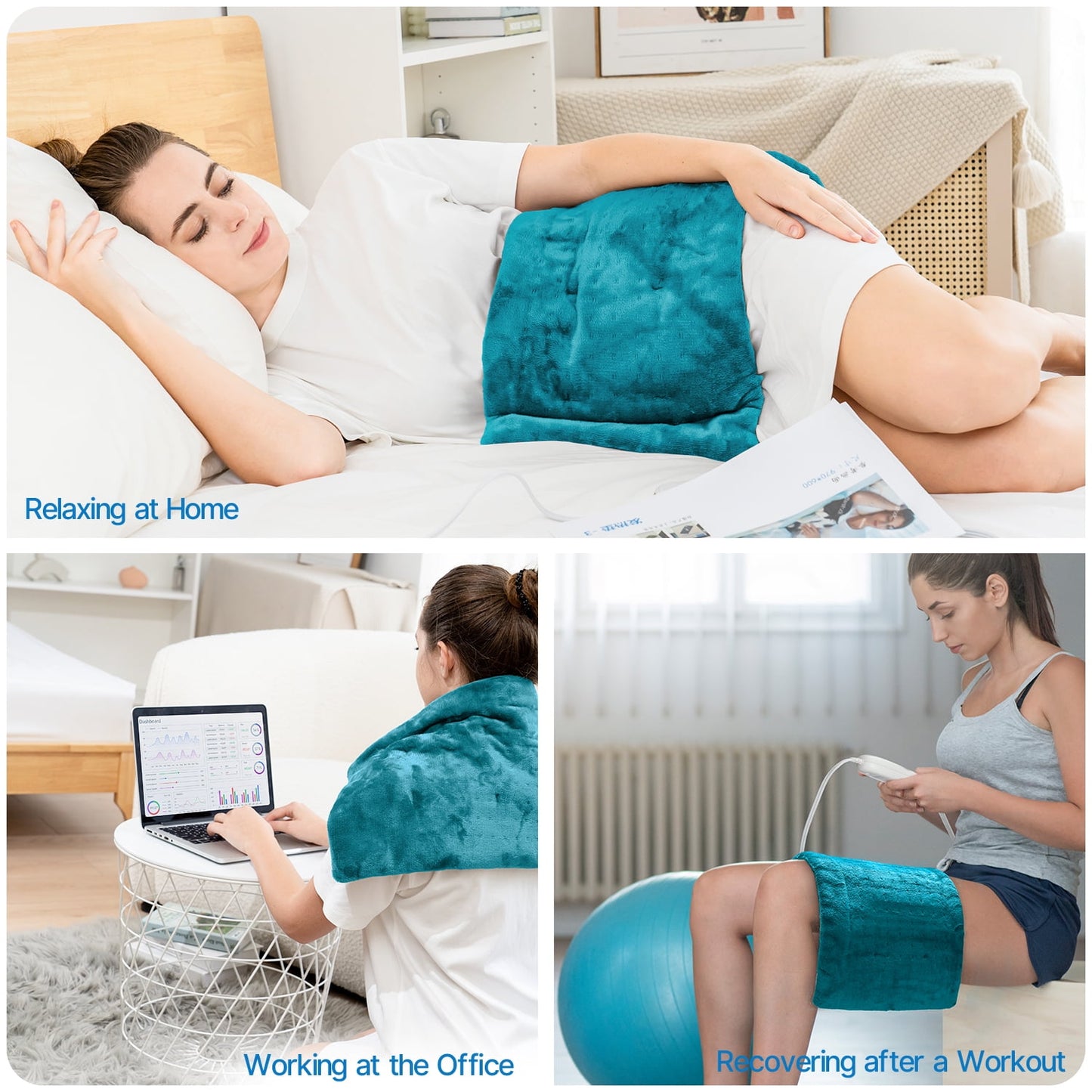 Heating Pad for Back Pain Relief & Period Cramps, FSA HSA Eligible,10 Heat Settings, 12"x24", Birthday Christmas Gifts for Women Men, Blue