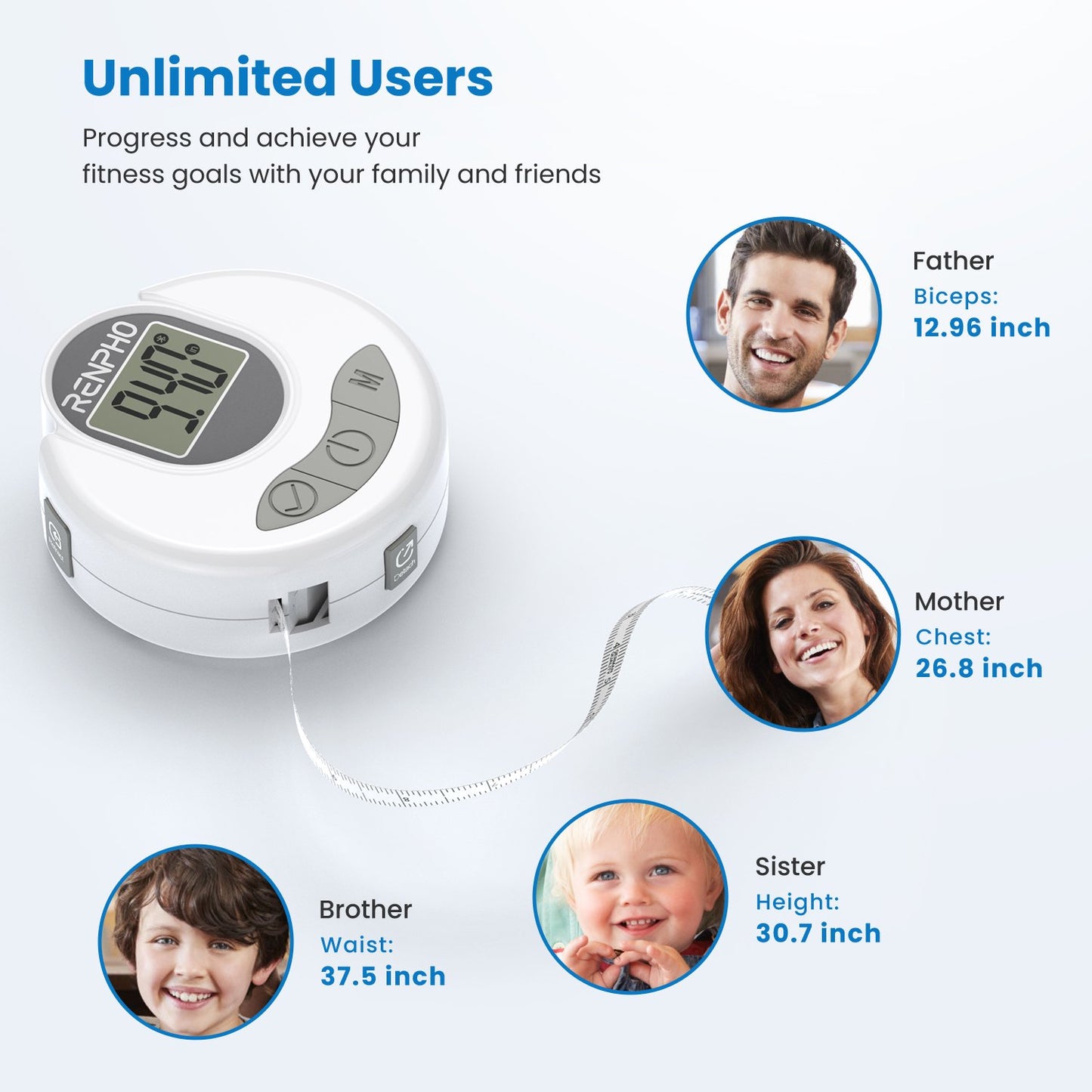 RENPHO Smart Tape Measure with App, Bluetooth Body Measuring Tape for Body Circumference Monitoring, Mother-to-Be, Bodybuilder
