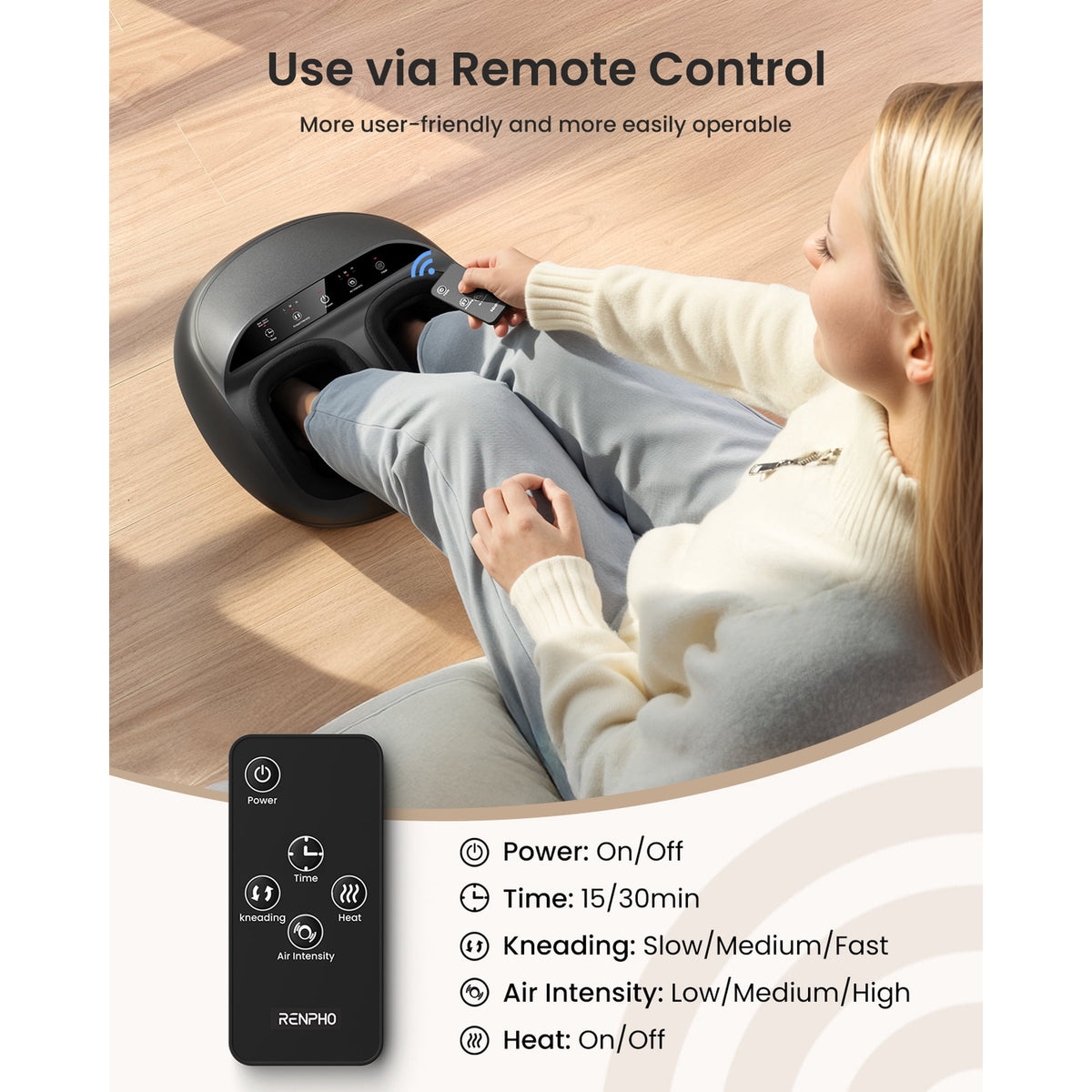 RENPHO Foot Massager Machine with Heat, Shiatsu Deep Kneading for Neuropathy Pain, Mothers Day Birthday Gifts for Mom Dad Men, Fit’s feet up to Men Size 13