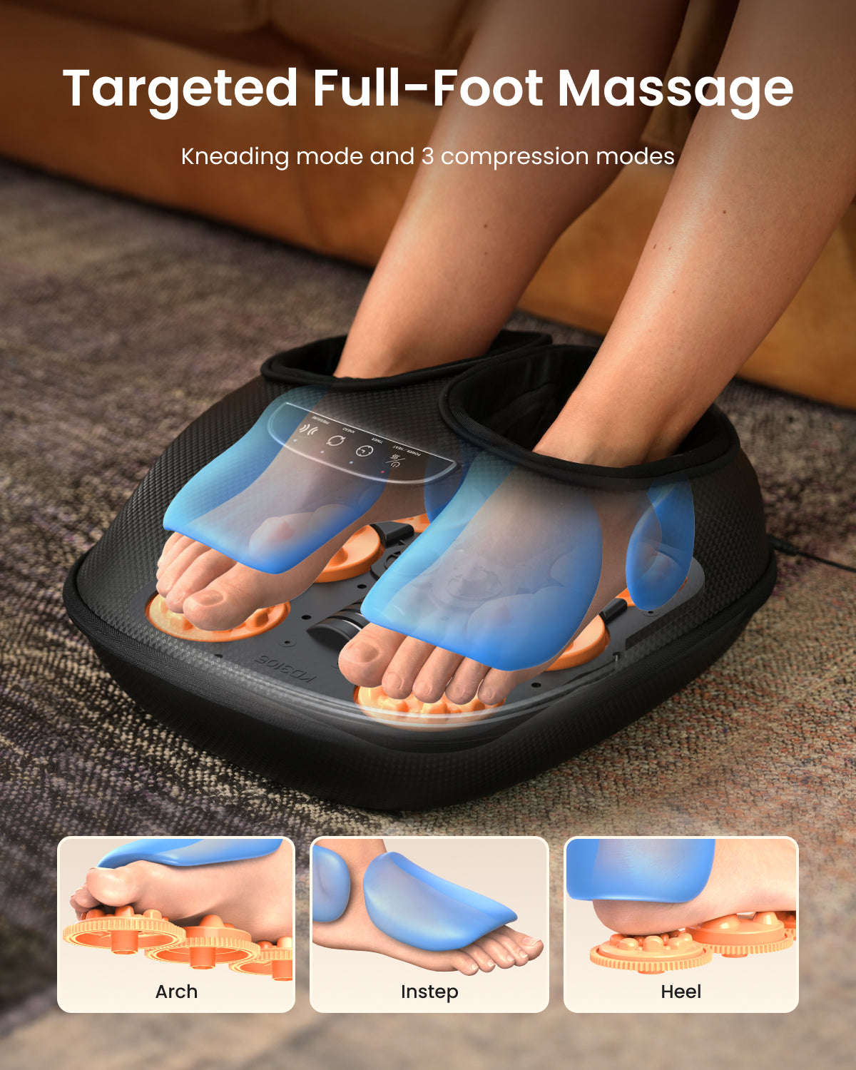 RENPHO Foot Massager Machine with Heat, 3 Air Compression Modes & Levels, Full-Foot Kneading Shiatsu Foot Massage for Plantar Fasciitis & Neuropathy, Gifts for Women & Men Size up to Size 13