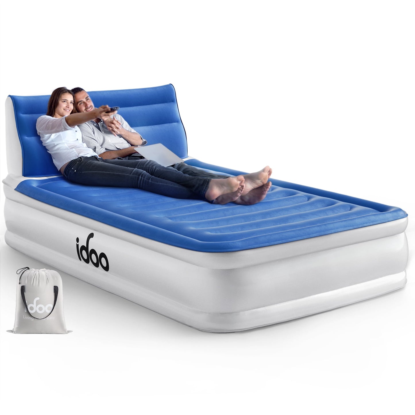 iDOO Full Headboard Air Mattress, 15" Inflatable Bed with Built-in Pump, 700lbs Max